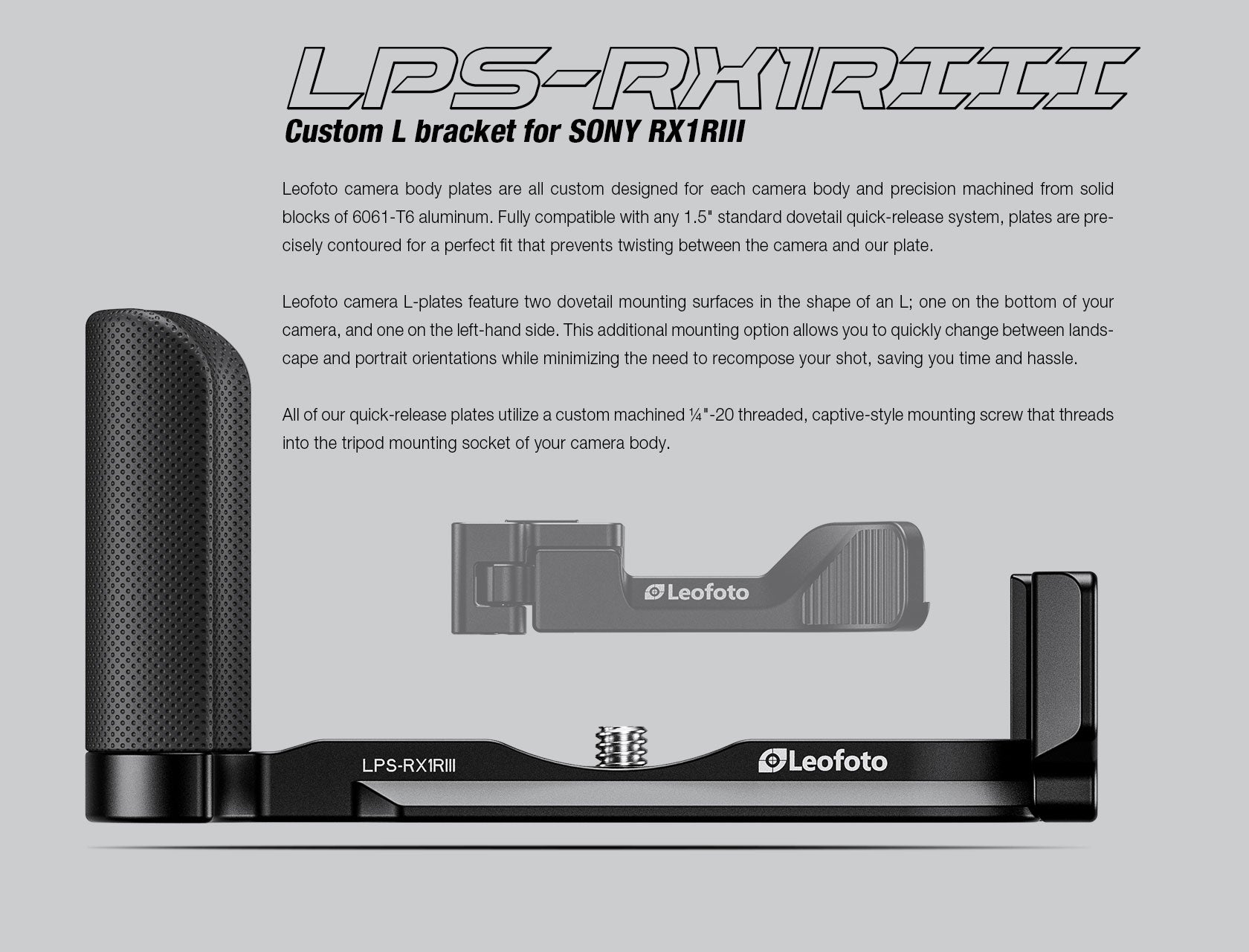 Leofoto LPS-RX1RIII L-Plate for Sony RX1R III | Arca Compatible