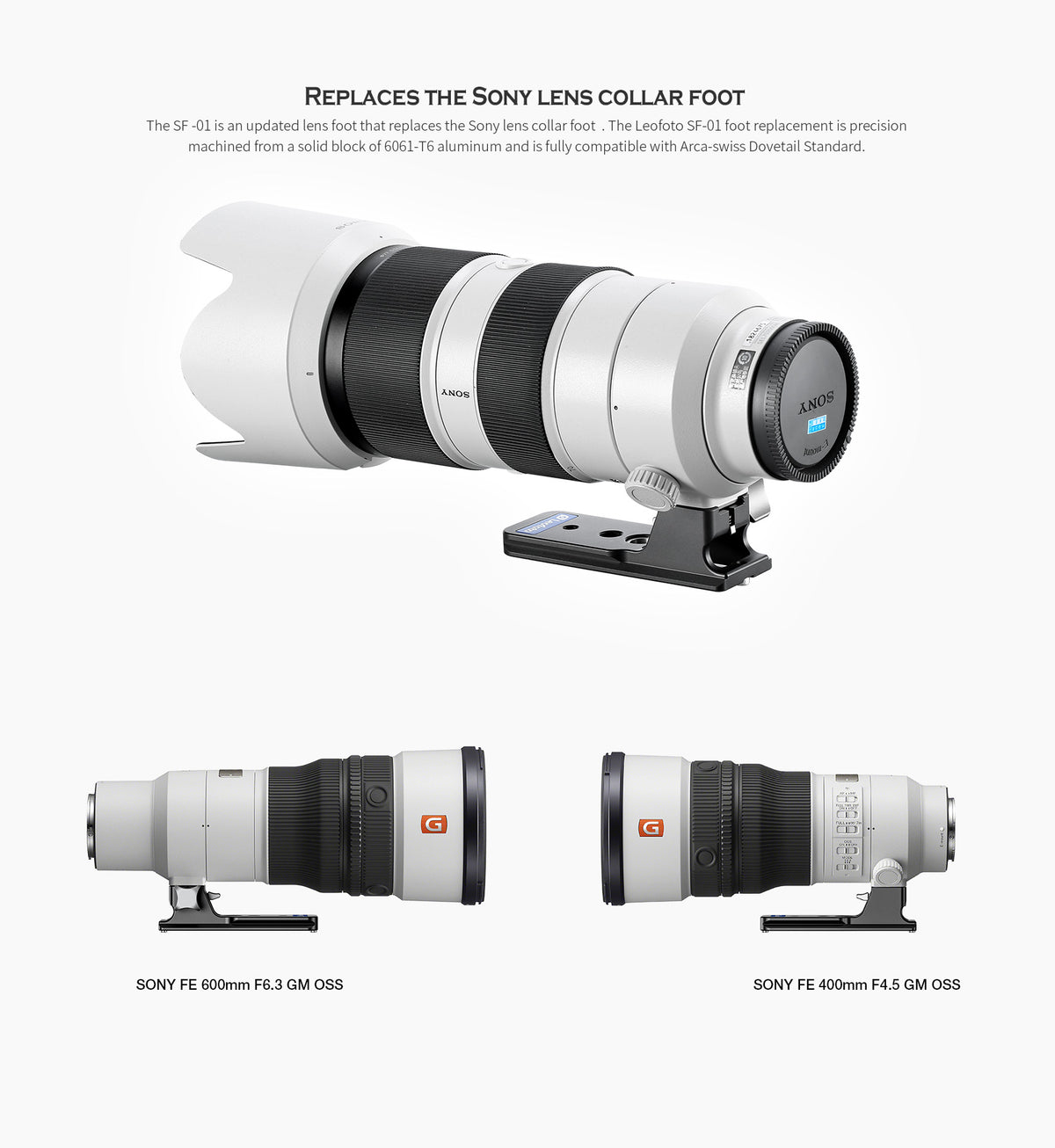 Leofoto SF-01 Replacement Lens Foot for Sony FE 70-200, 100-400, 300, 400 & 600mm Lenses