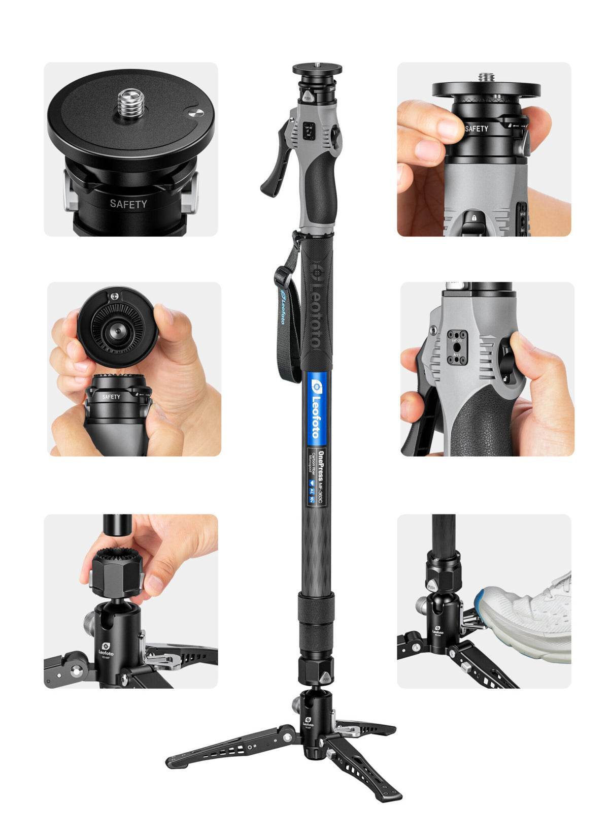 Leofoto MF-363C One-Click Carbon Fiber Monopod with VD-04P Foot Pedal Base