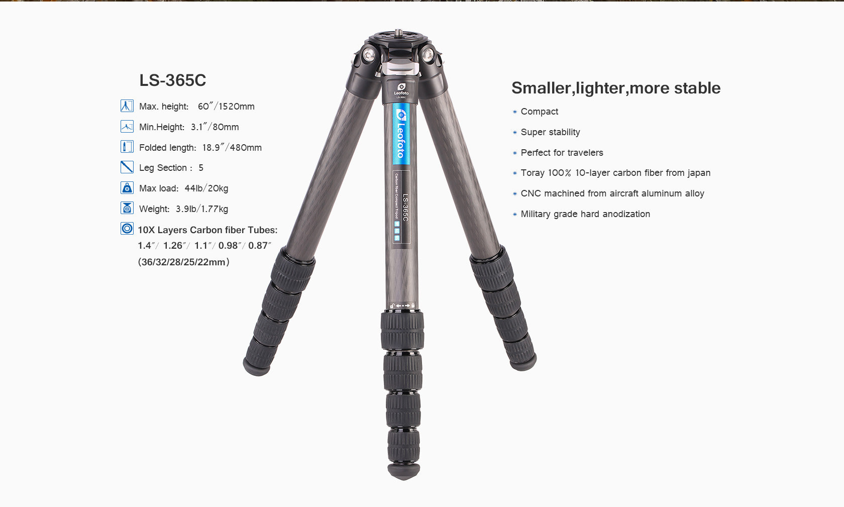 Leofoto LS-365C Professional Light Weight Carbon Fiber Tripod Kit