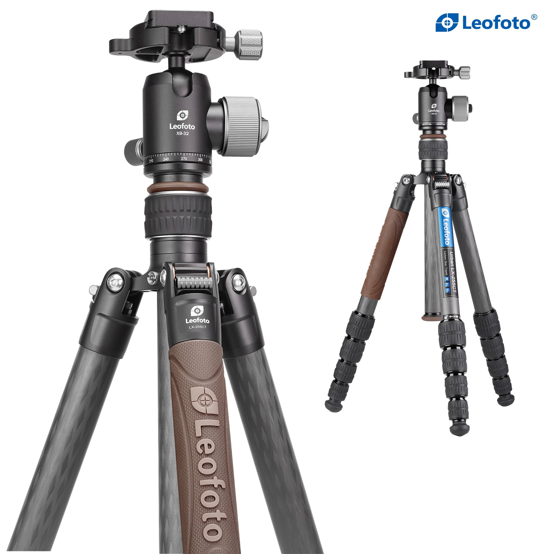 Leofoto LX-255CT + XB-32 Reversible Travel Tripod with Ball Head Set