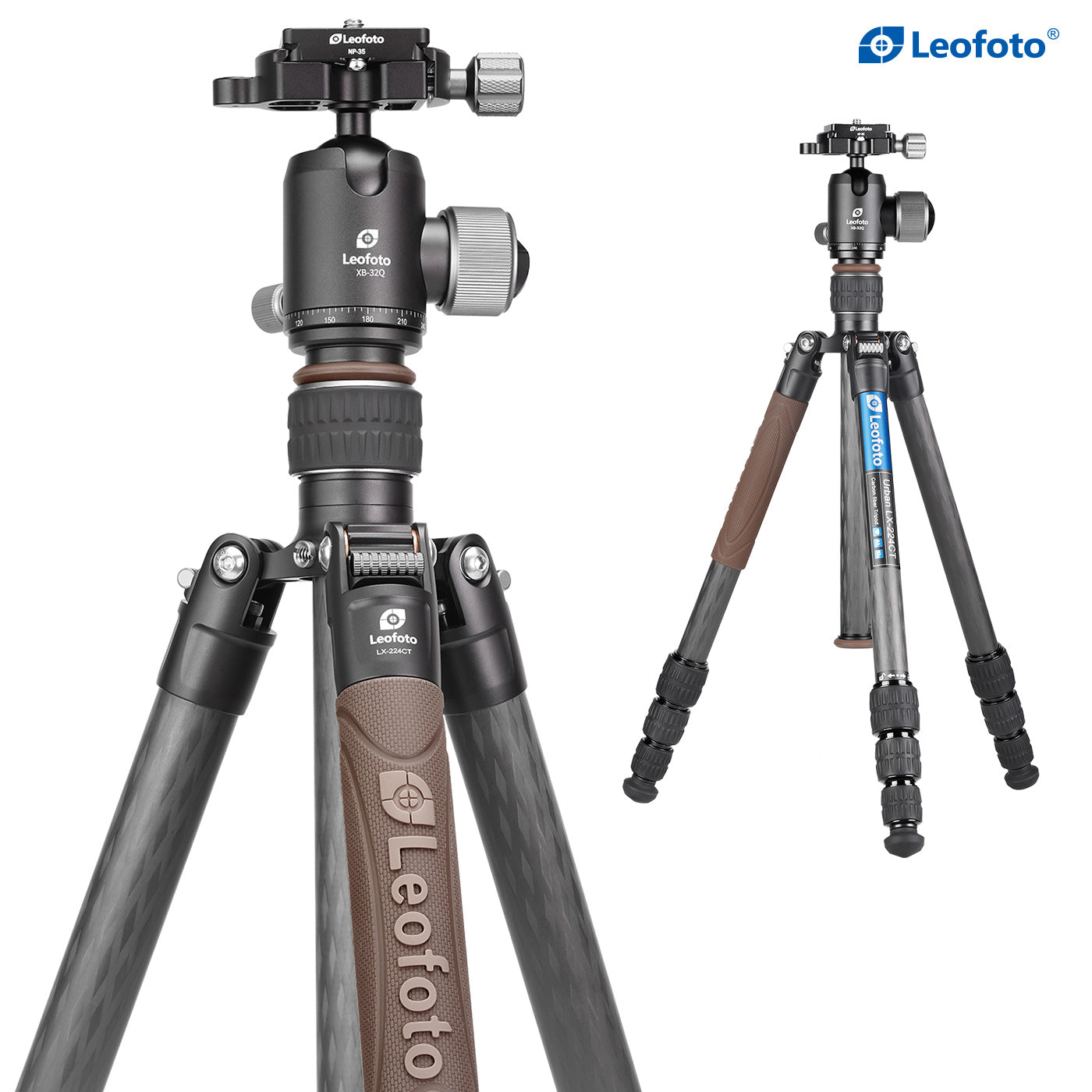 Leofoto LX-224CT + XB-32Q Reversible Travel Tripod with Ball Head Set