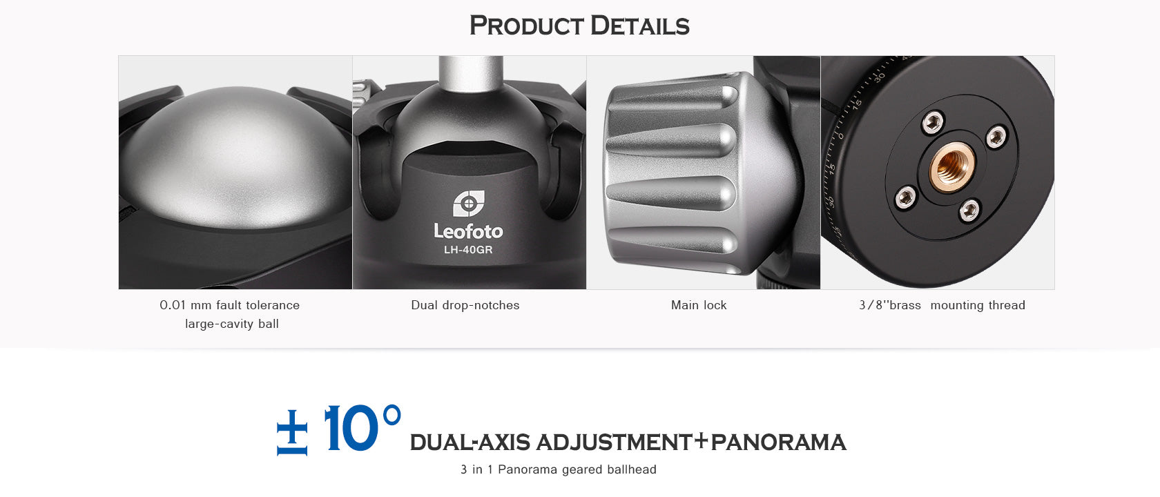 Leofoto LH-40GR Low-Profile Ball Head with Integrated Geared Panorama | Arca Compatible
