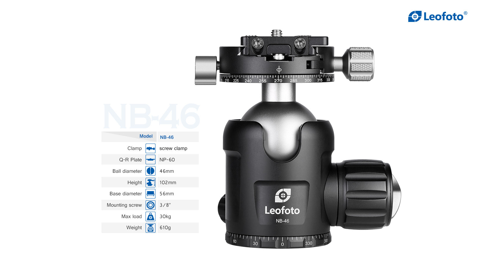 Leofoto NB-46 Pro Panning Ball Head with 360° Panning Clamp | Arca Compatible