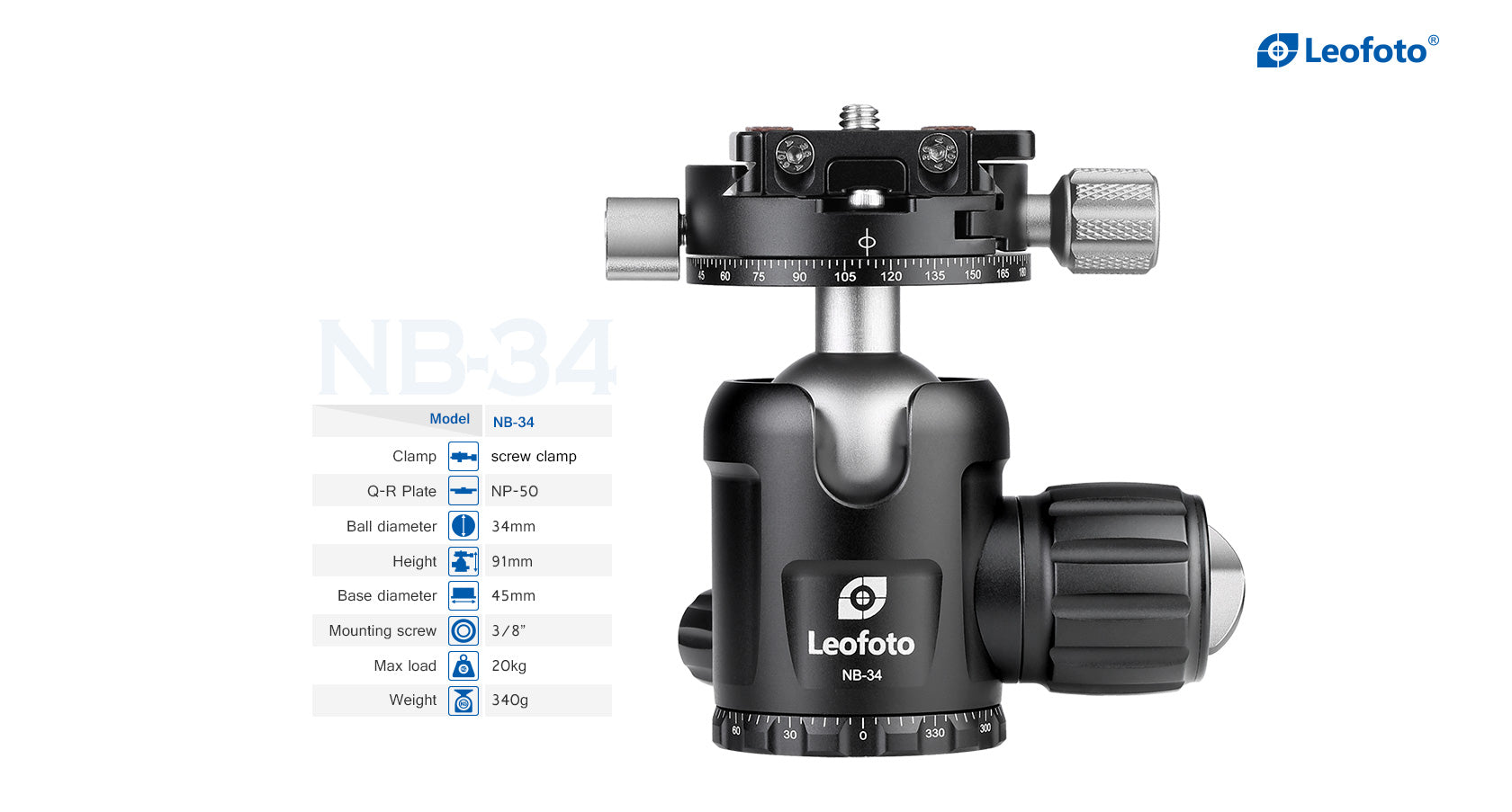 Leofoto NB-34 Pro Panning Ball Head with 360° Panning Clamp | Arca Compatible