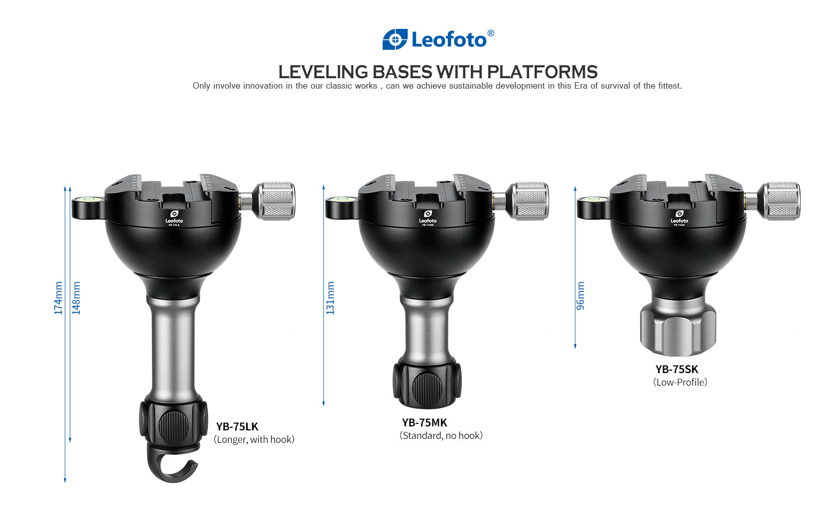 “Open Box" Leofoto YB-75LK / YB-75MK / YB-75SK | Leveling Base with Handle for 75mm Bowl | Arca Clamp