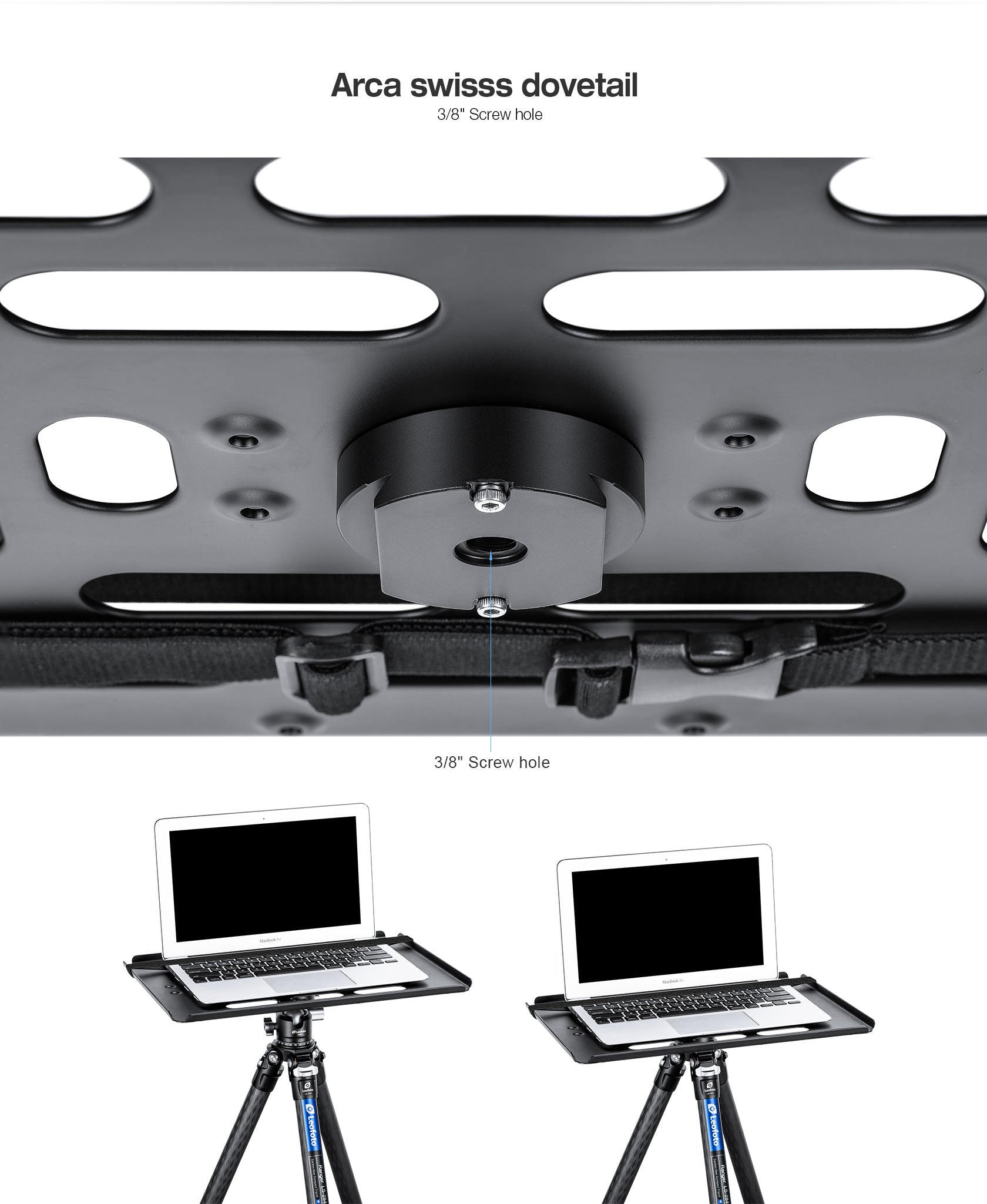 "Open Box" Leofoto LCH-2S 16" Laptop / Projector Tray / Combined with Tripod 3/8" Mounting Socket / Arca Swiss Dovetail