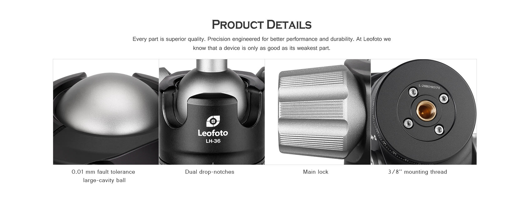 Leofoto LH-36LR Ball Head with LR-50 Lever Release Clamp | Arca Compatible