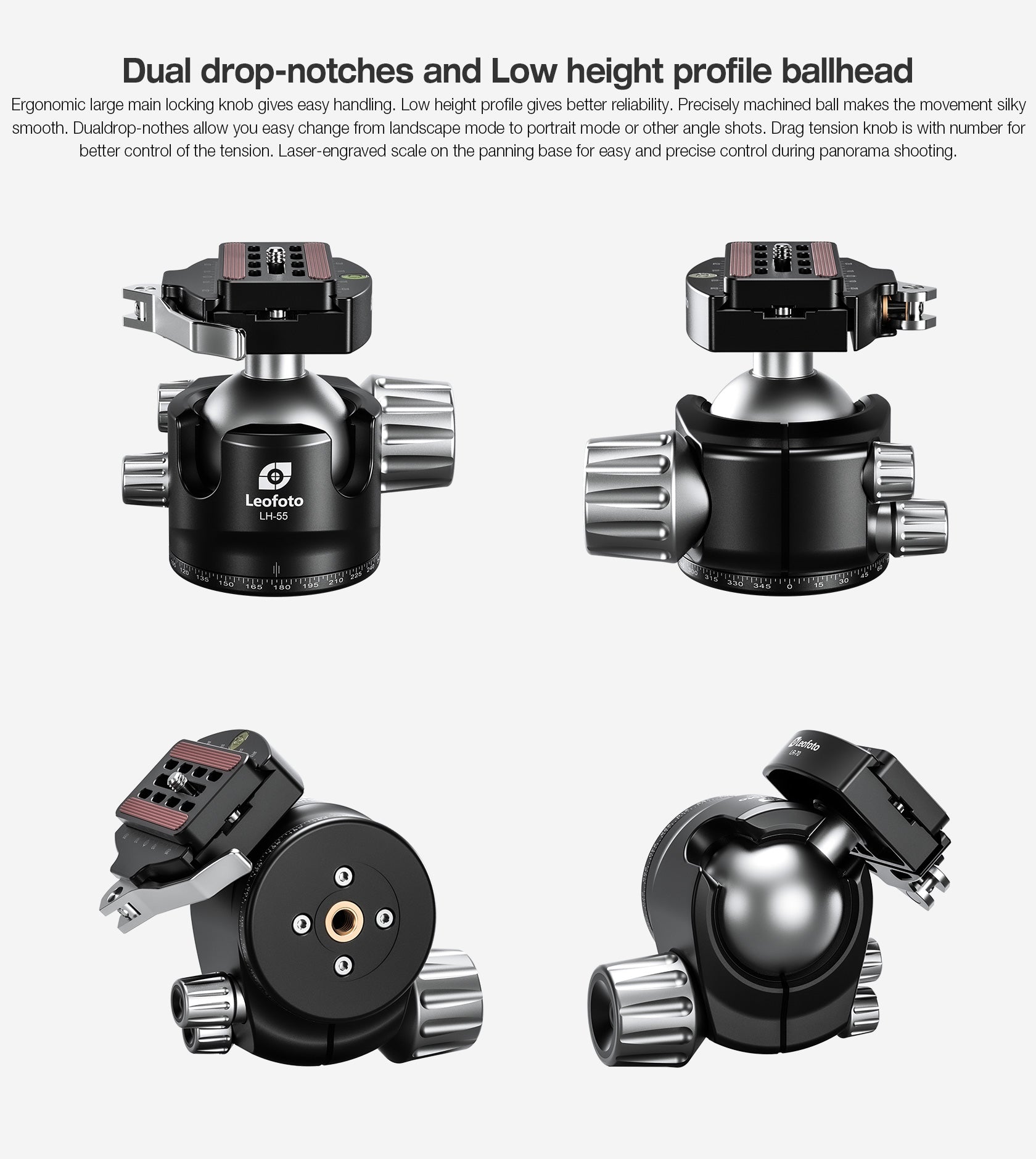 Leofoto LH-55LR Ball Head with LR-70 Lever Release Clamp | Arca Compatible