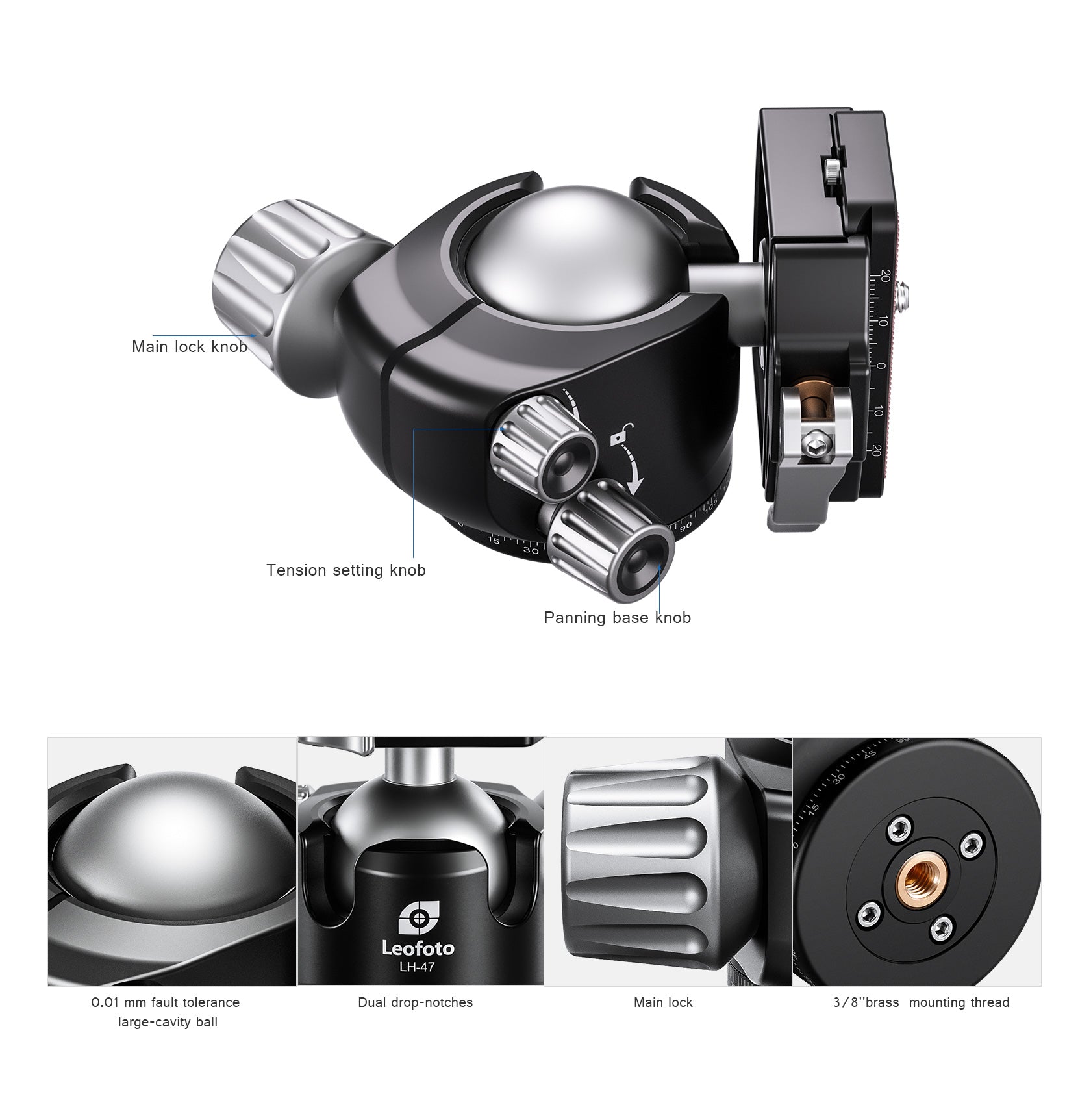 Leofoto LH-47LR Ball Head with LR-60 Lever Release Clamp | Arca Compatible