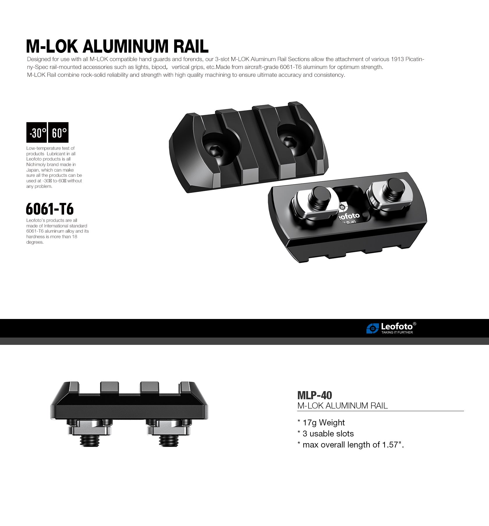 Leofoto MLP-40 / MLP-60 / MLP-80 / MLP-100 M-LOK QR Plates | Picatinny