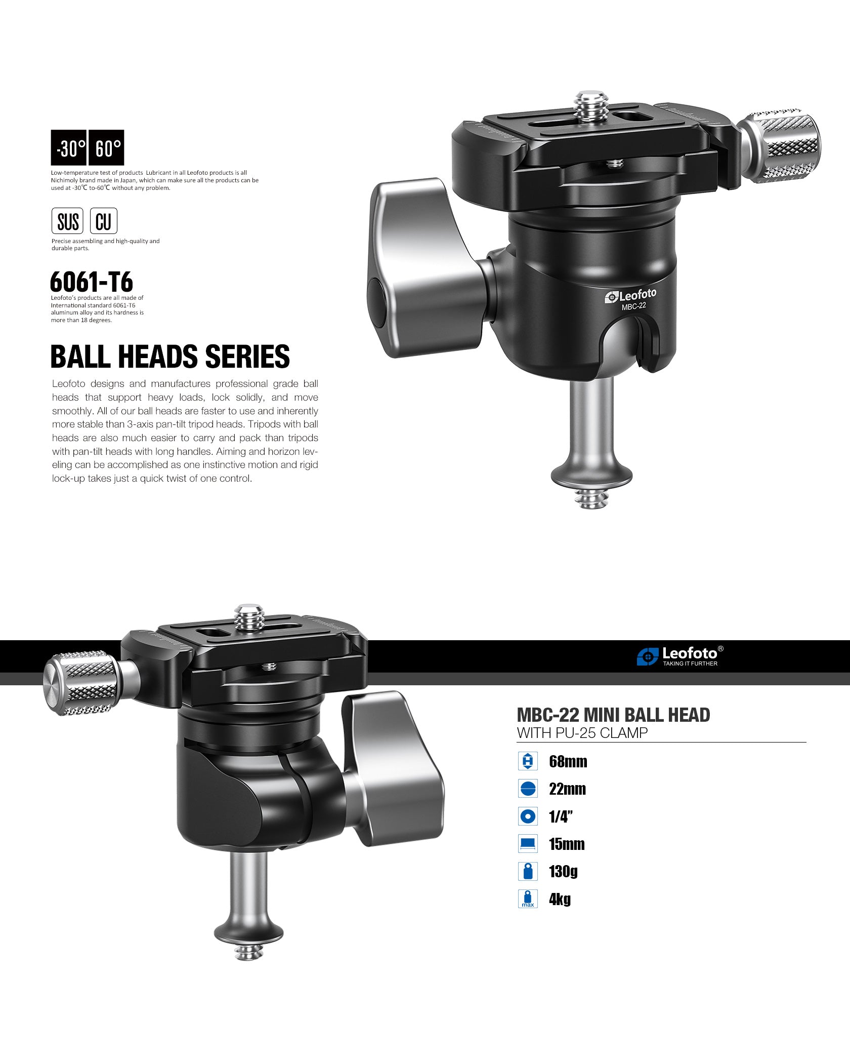 Leofoto MBC-22 Mini Ball Head | Arca Compatible