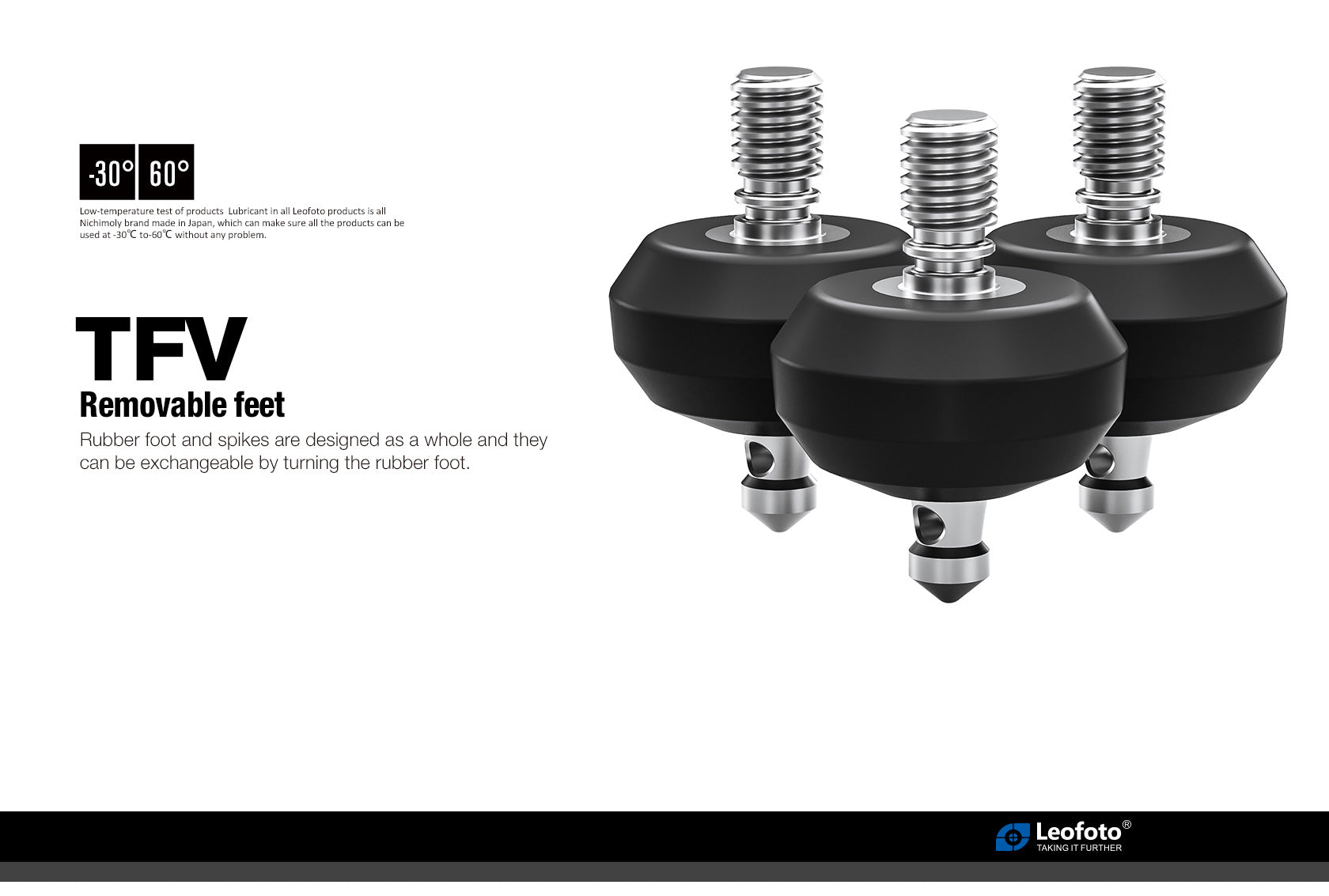 Leofoto TFV | Set of 3 2-in-1 Spike/Rubber Feet, 3/8" Thread