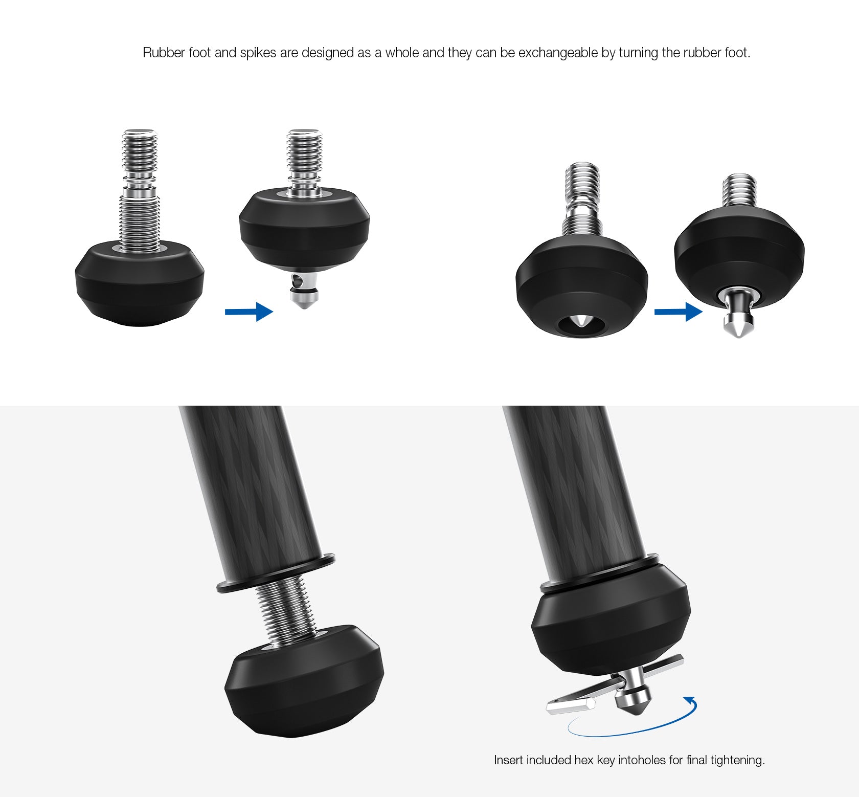 Leofoto TFV | Set of 3 2-in-1 Spike/Rubber Feet, 3/8" Thread