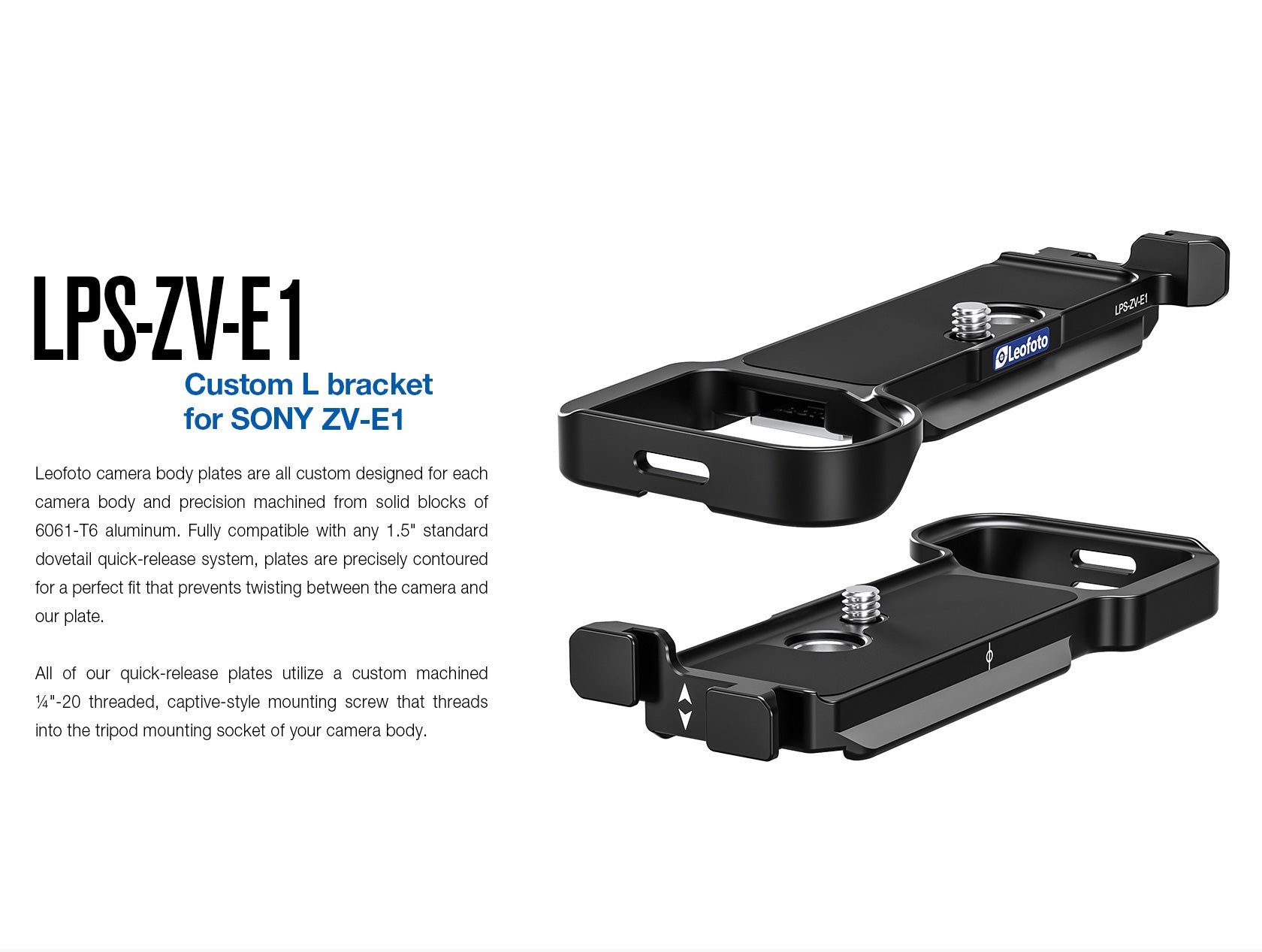 Leofoto LPS-ZV-E1 L Plate for Sony Alpha ZV-E1 | Arca Compatible (Black / Silver)
