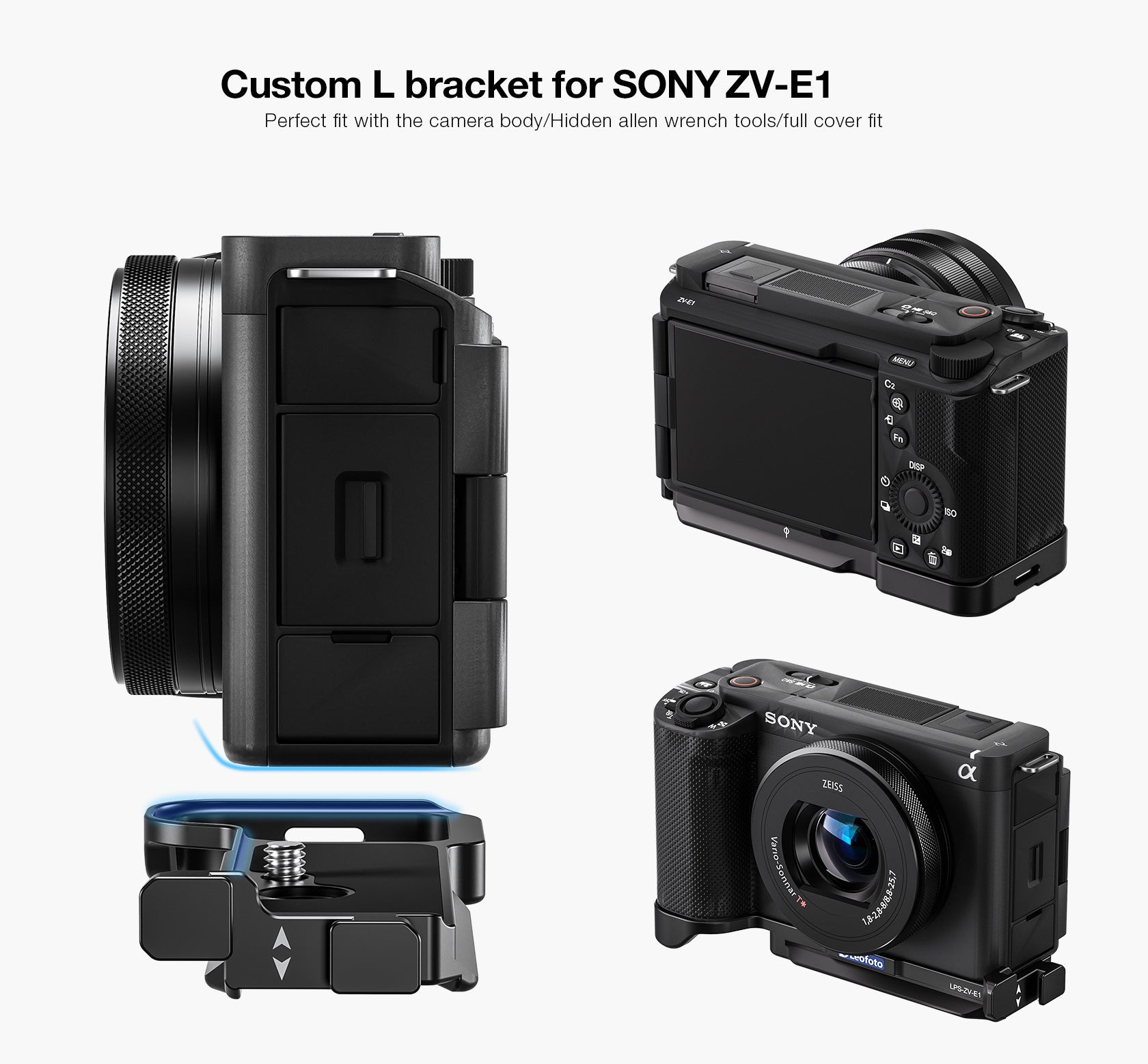 Leofoto LPS-ZV-E1 L Plate for Sony Alpha ZV-E1 | Arca Compatible (Black / Silver)