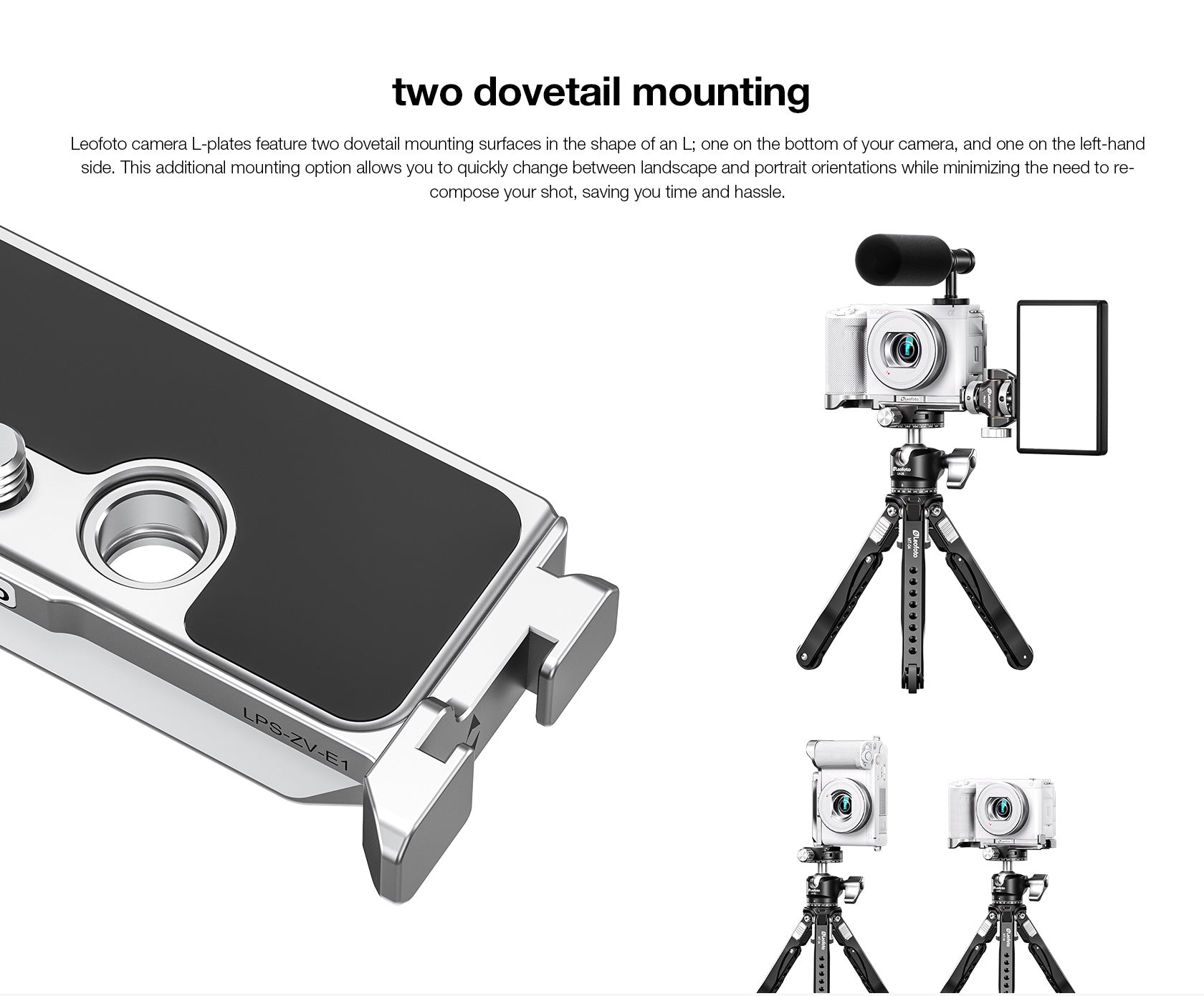 Leofoto LPS-ZV-E1 L Plate for Sony Alpha ZV-E1 | Arca Compatible (Black / Silver)