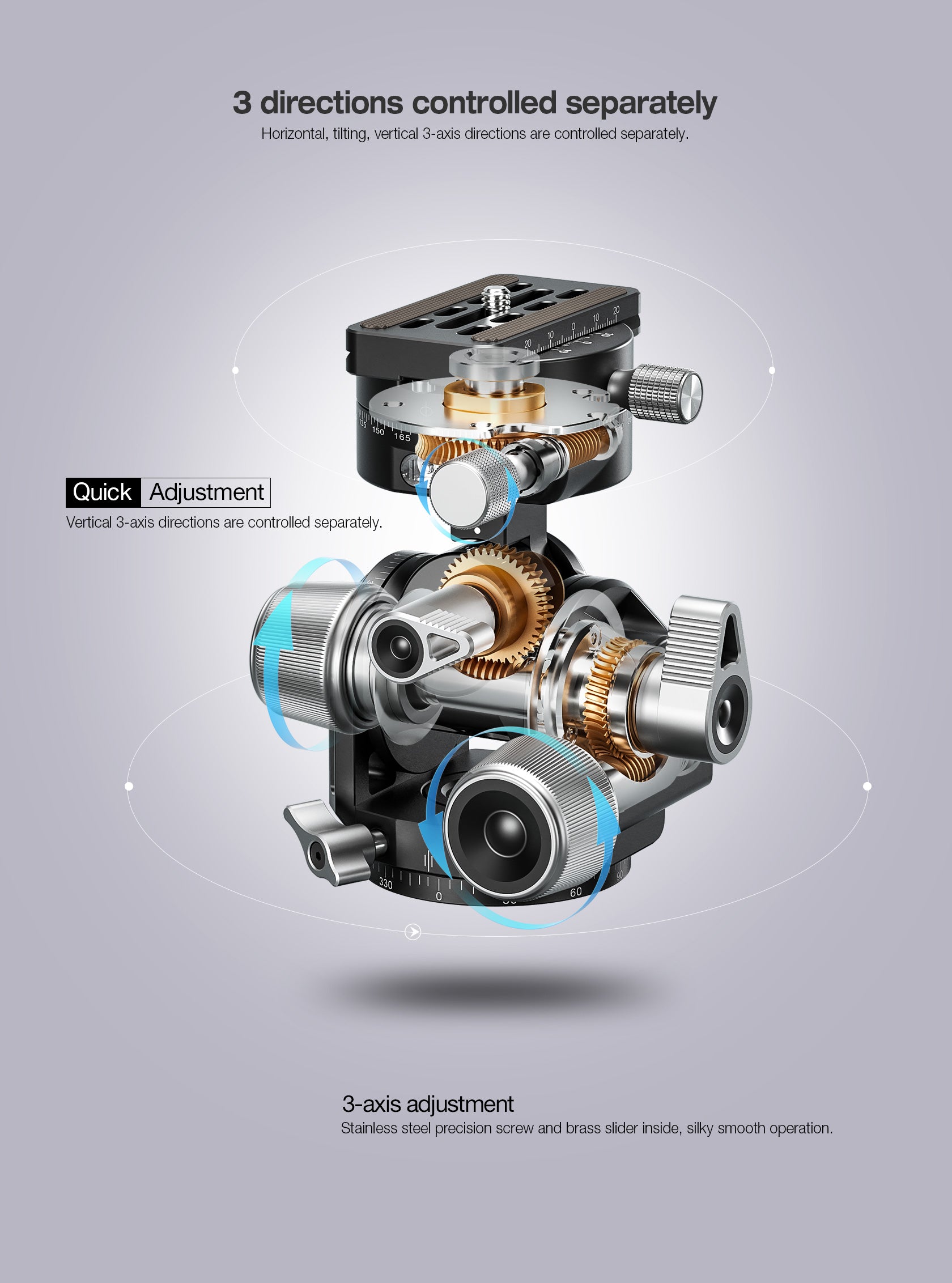 Leofoto G4 Pro Four Way Geared Head with Geared Panning Adapter | Arca Compatible