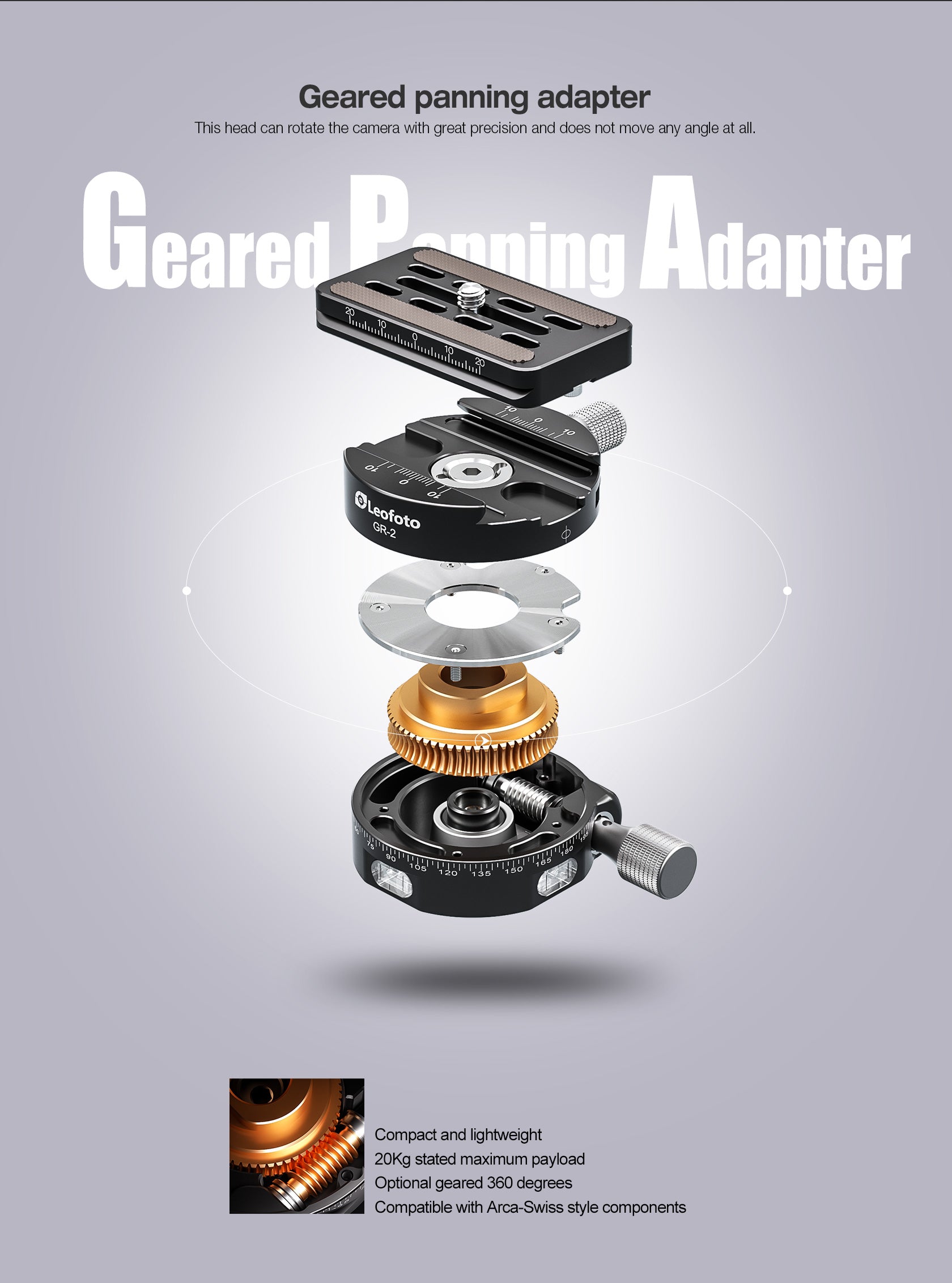 Leofoto G4 Pro Four Way Geared Head with Geared Panning Adapter | Arca Compatible