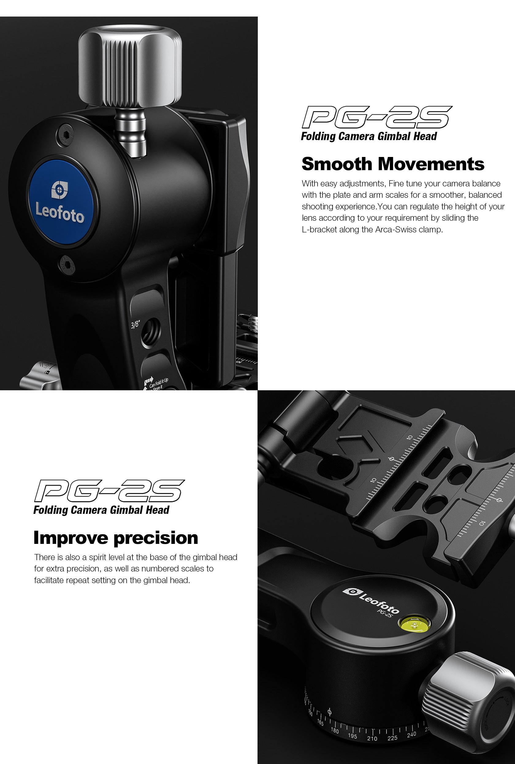 Leofoto PG-2S Compact Mini Folding Gimbal Head