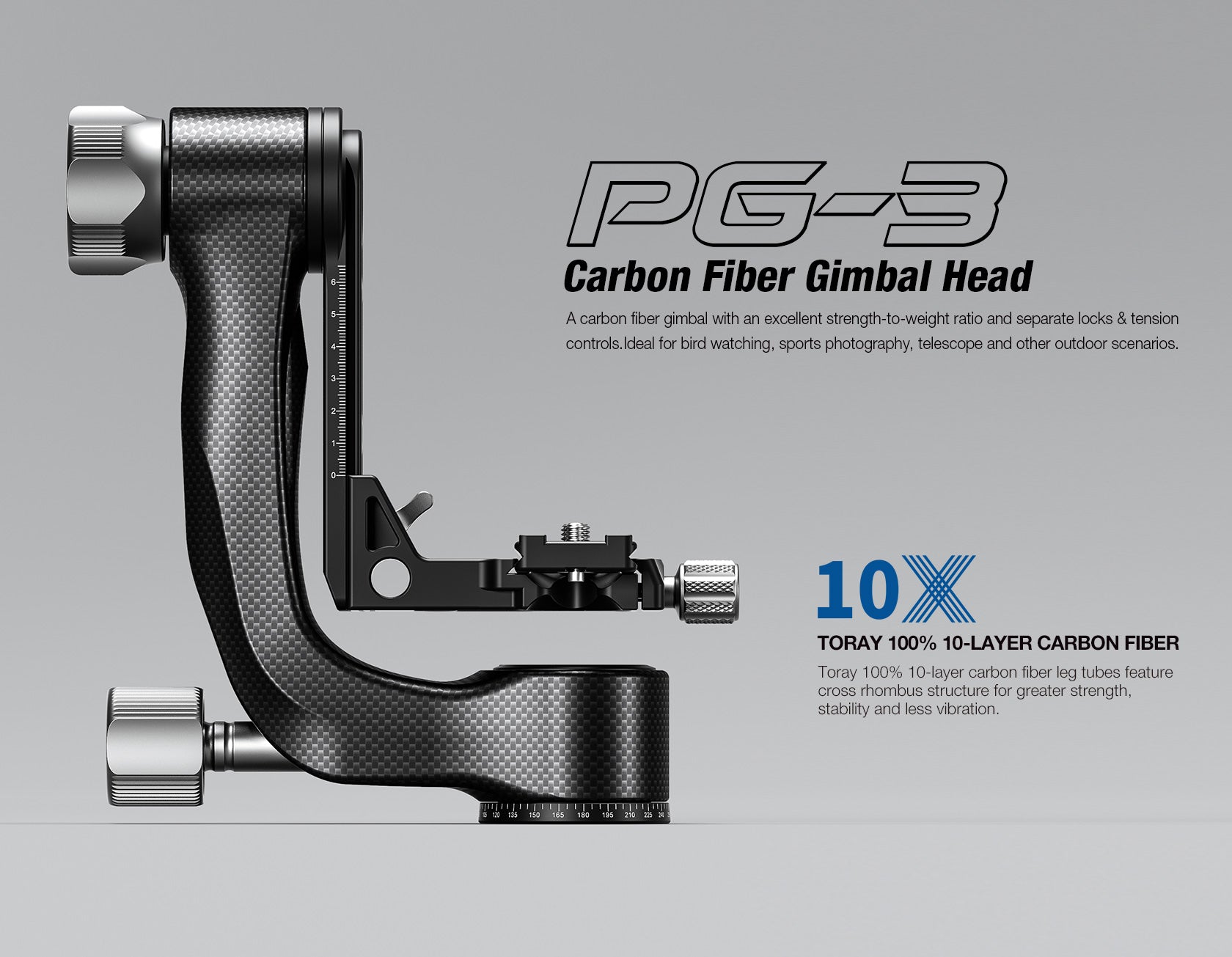 Leofoto PG-3 (Knob Clamp) / PG-3L (Lever-Release Clamp) Carbon Fiber Gimbal Head