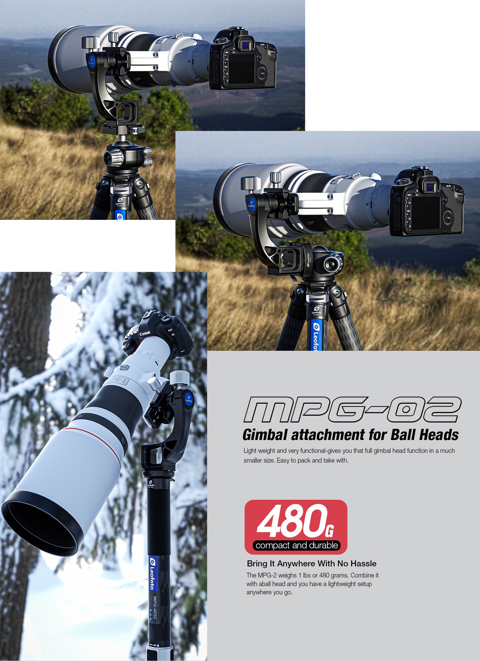 Leofoto MPG-02 (Knob Clamp) / MPG-02L (Lever-Release Clamp) Gimbal Attachment for Heads | Arca Compatible