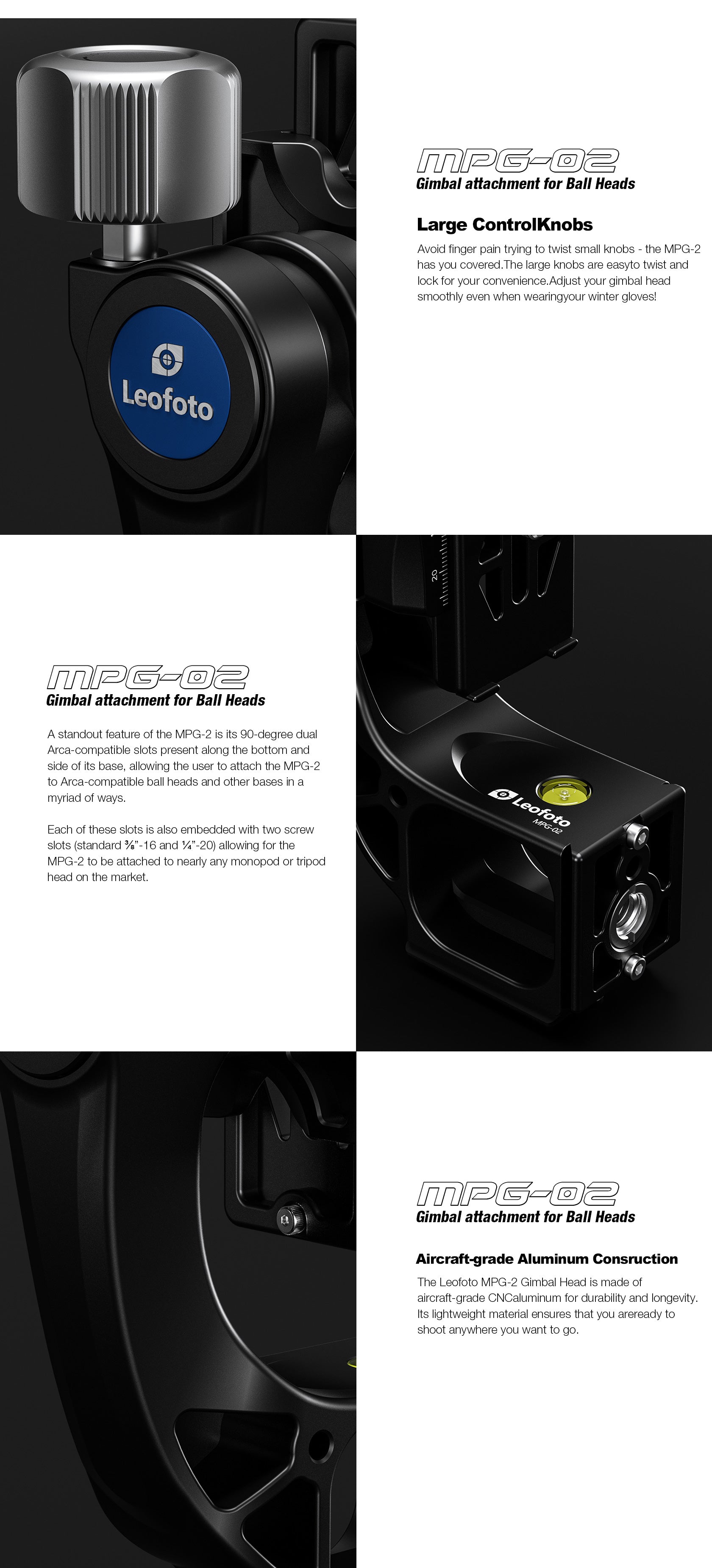 Leofoto MPG-02 (Knob Clamp) / MPG-02L (Lever-Release Clamp) Gimbal Attachment for Heads | Arca Compatible