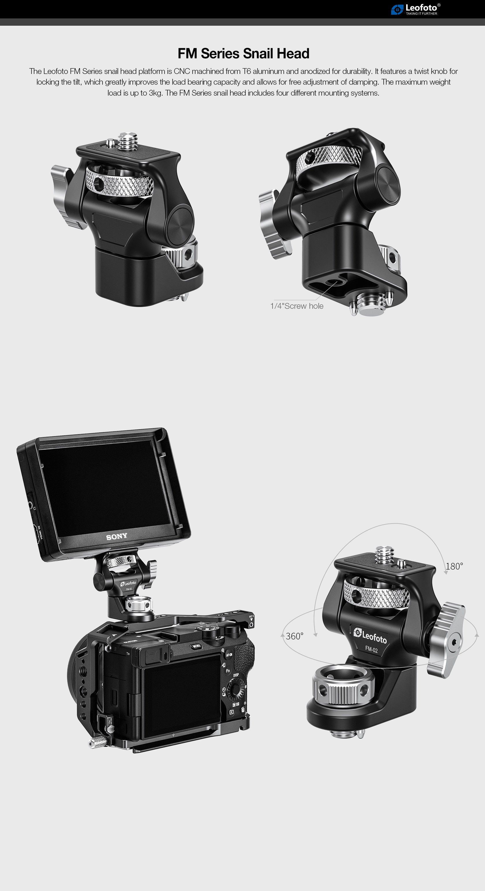Leofoto FM-02 Swivel and Tilt Monitor Mount | ARRI Compatible