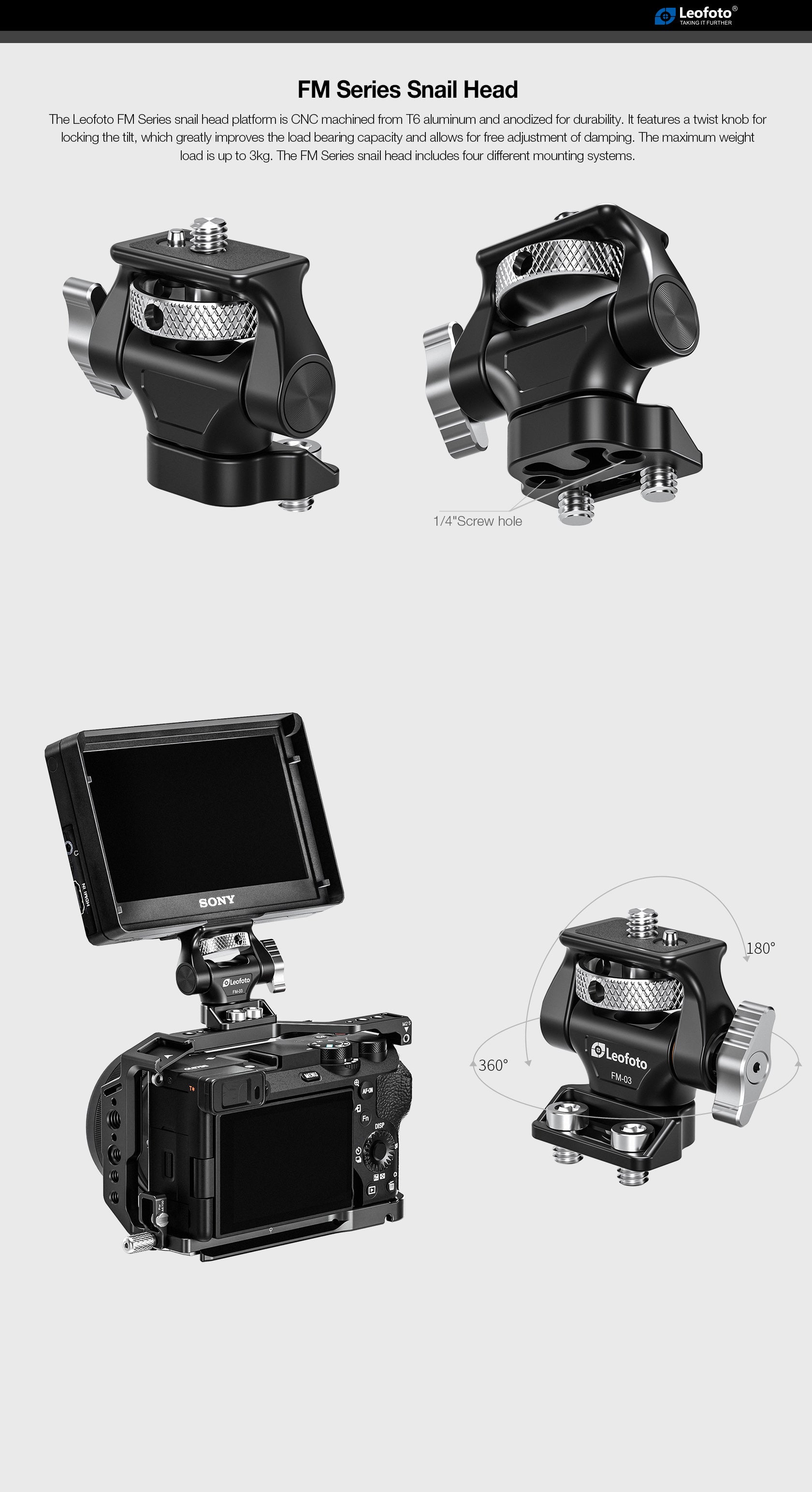 Leofoto FM-03 Swivel and Tilt Monitor Mount | 1/4" Compatible