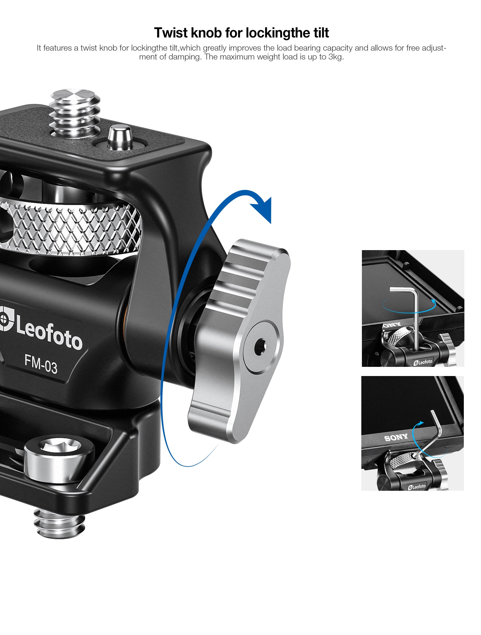 Leofoto FM-03 Swivel and Tilt Monitor Mount | 1/4" Compatible