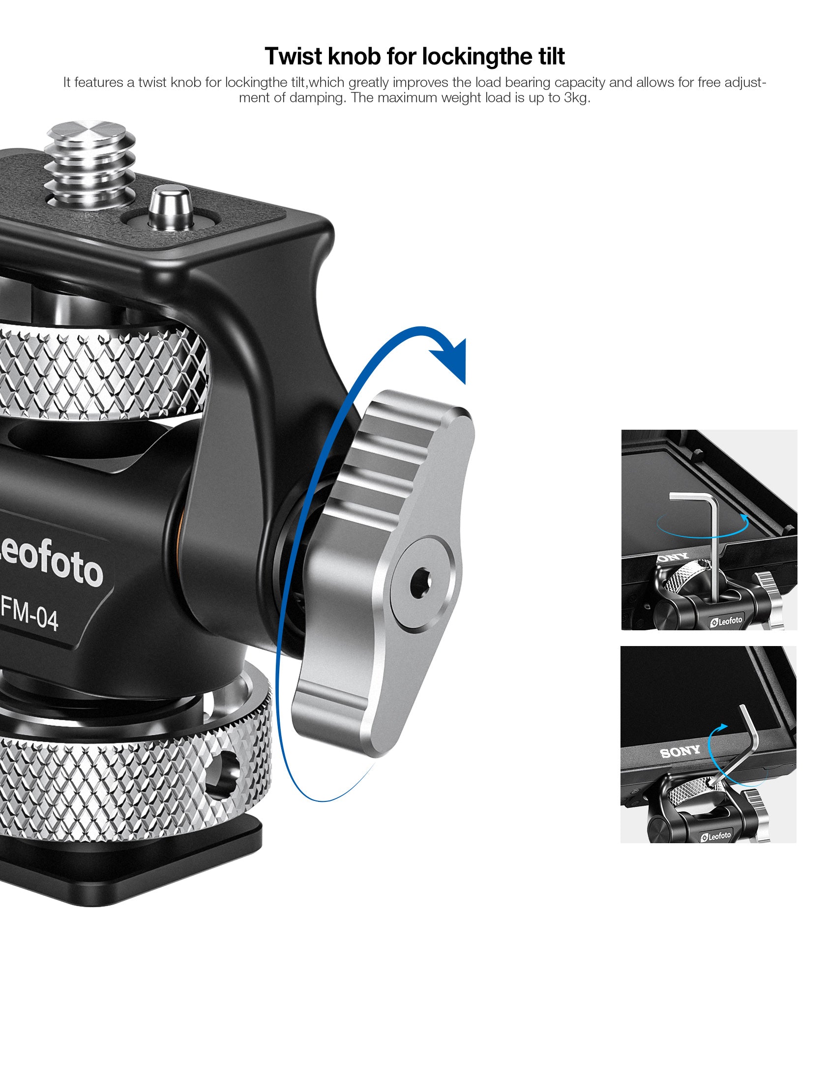 Leofoto FM-04 Swivel and Tilt Monitor Mount | Coldshoe Compatible