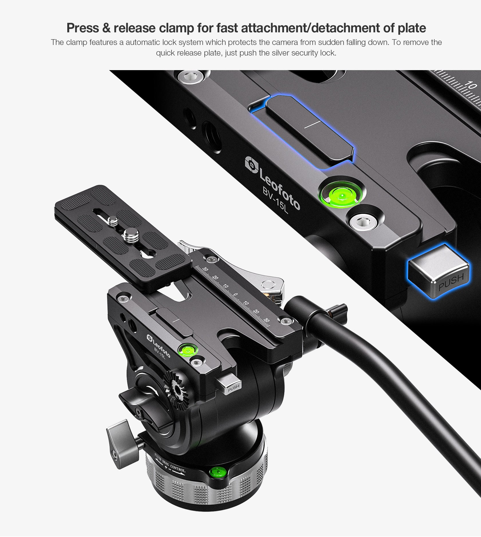 Leofoto BV-15 (Knob Clamp) / BV-15L (Lever-Release Clamp) Fluid Video Head - Arca Standard