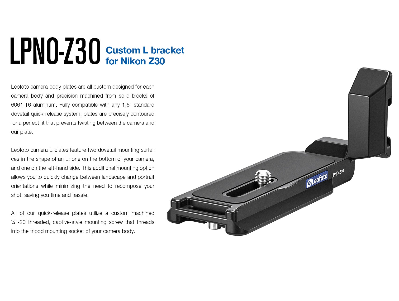 Leofoto LPNO-Z30 L Plate for Nikon Z30 | Arca Compatible