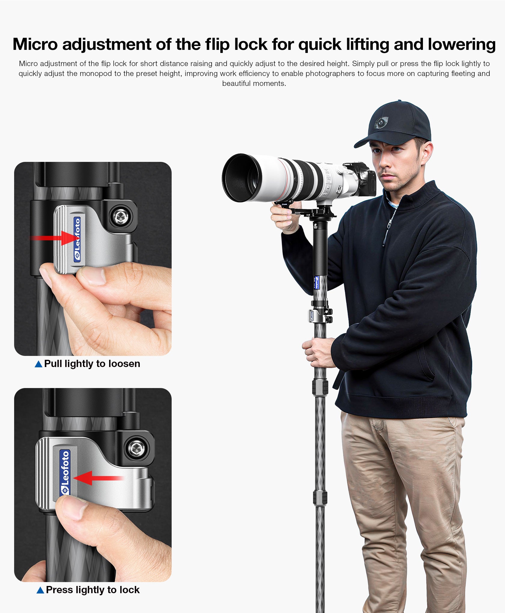 Leofoto MPC Series Upgraded Carbon Fiber Monopod with Case | Water-Resistant and Quick Positioning
