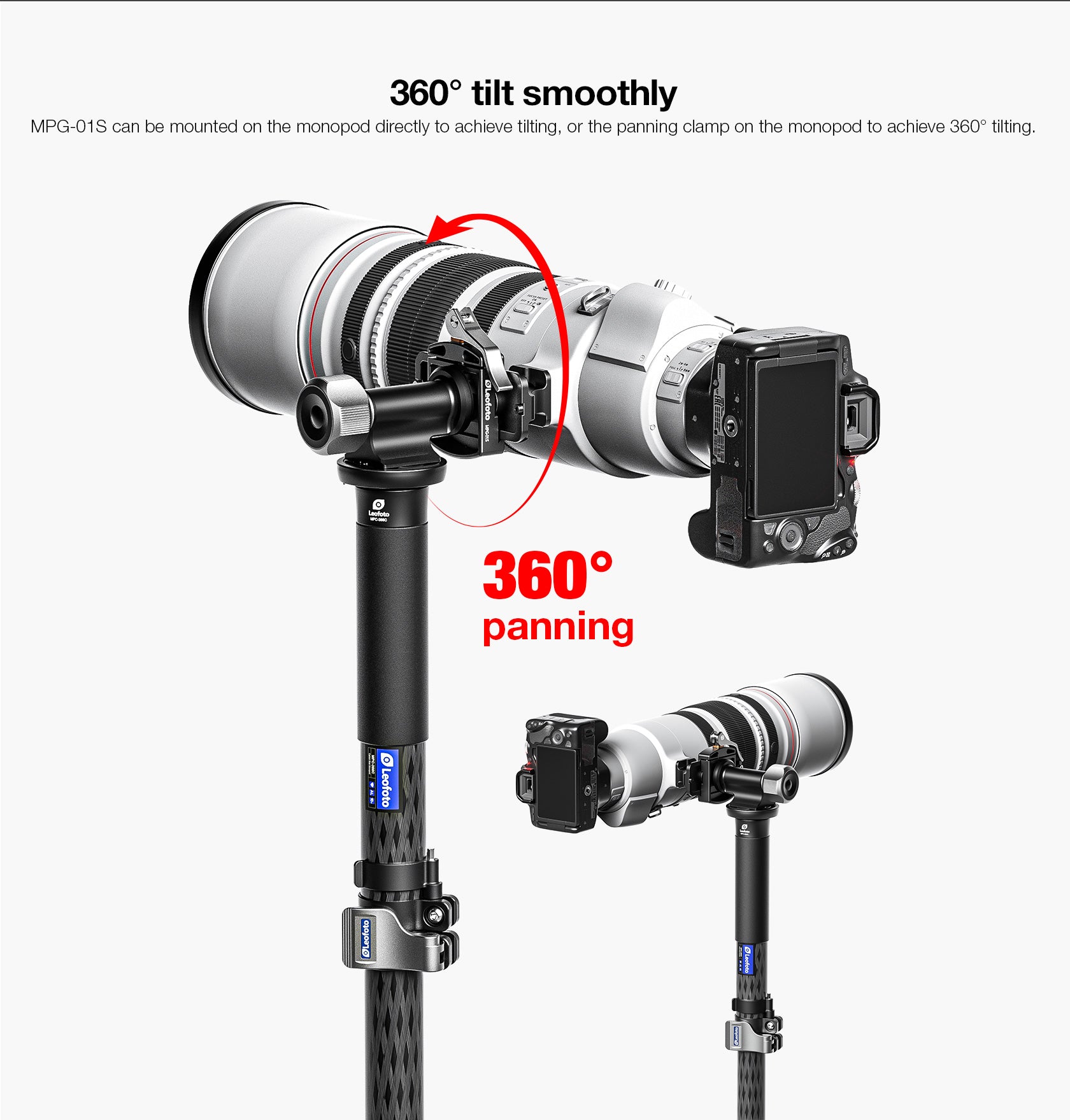 Leofoto MPG-01 Series Monopod Head Side Mount | 360° Tilting