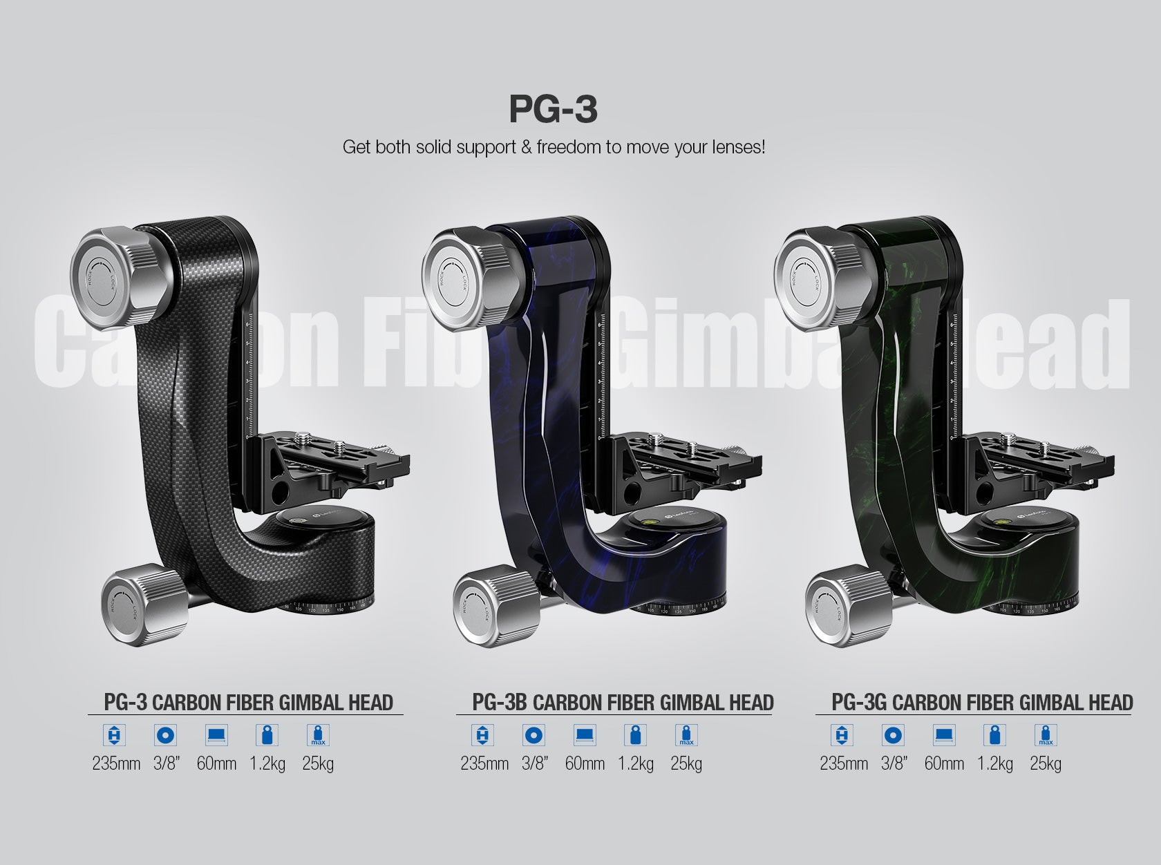 Leofoto PG-3 (Knob Clamp) Carbon Fiber Gimbal Head (Three Colors)