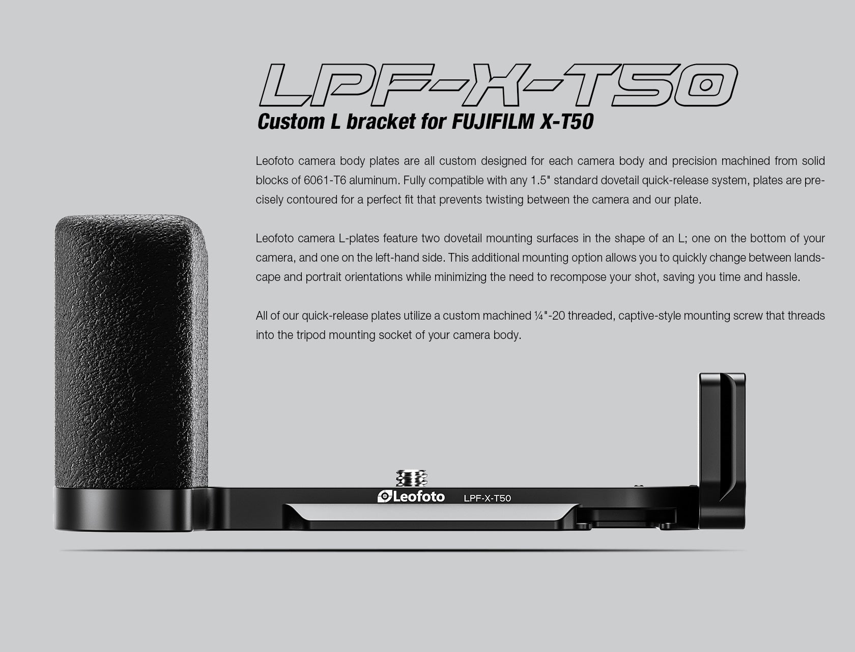 Leofoto LPF-X-T50 L Plate for Fujifilm X-T50 | Arca Compatible (Black/Silver)