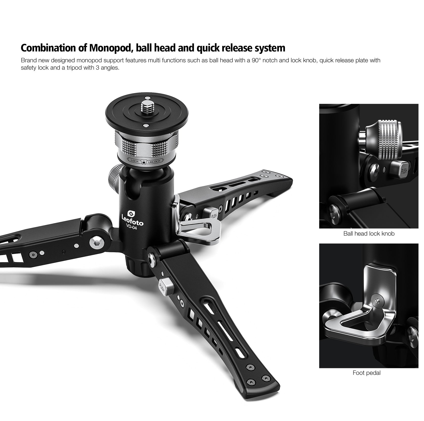 Leofoto MF-324CL(Long) + VD-04 + BV-10 Upgraded Video Monopod System with Base Support Kit and Fluid Video Head