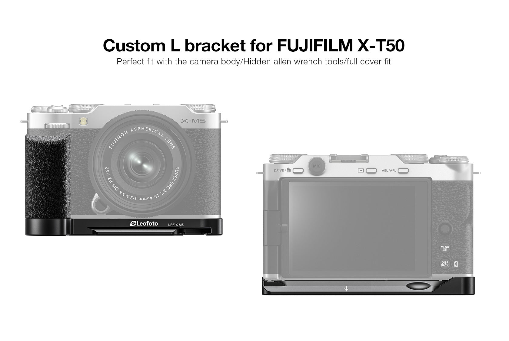 Leofoto LPF-X-M5 L Plate for Fujifilm X-M5 | Arca Compatible (Black/Silver)