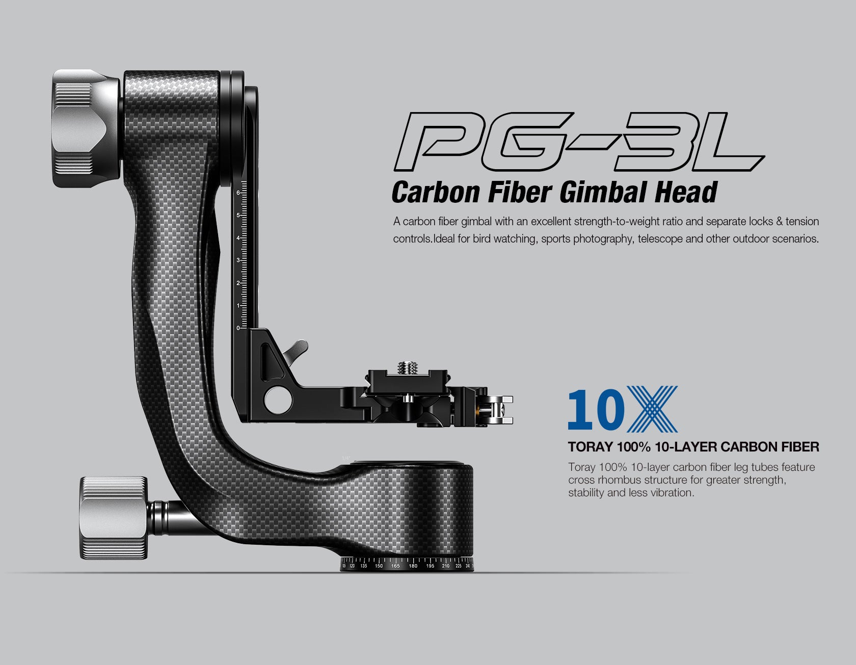 Leofoto PG-3L (Lever-Release Clamp) Carbon Fiber Gimbal Head