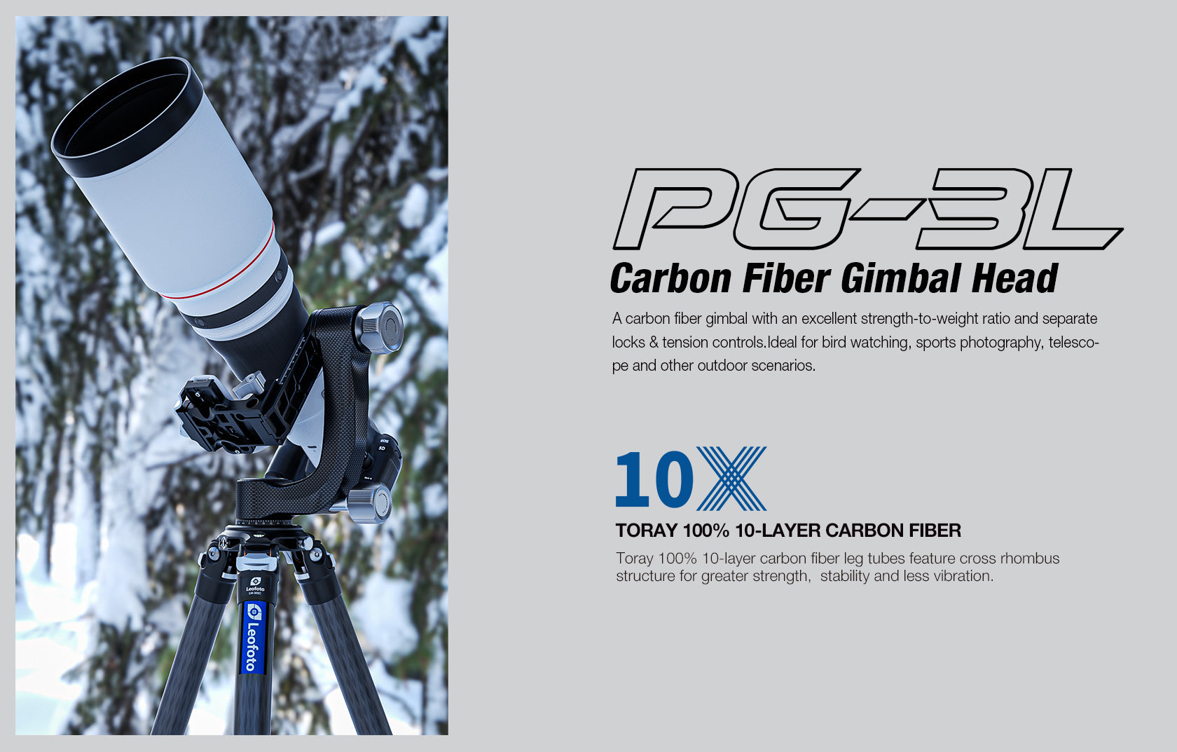 Leofoto PG-3L (Lever-Release Clamp) Carbon Fiber Gimbal Head