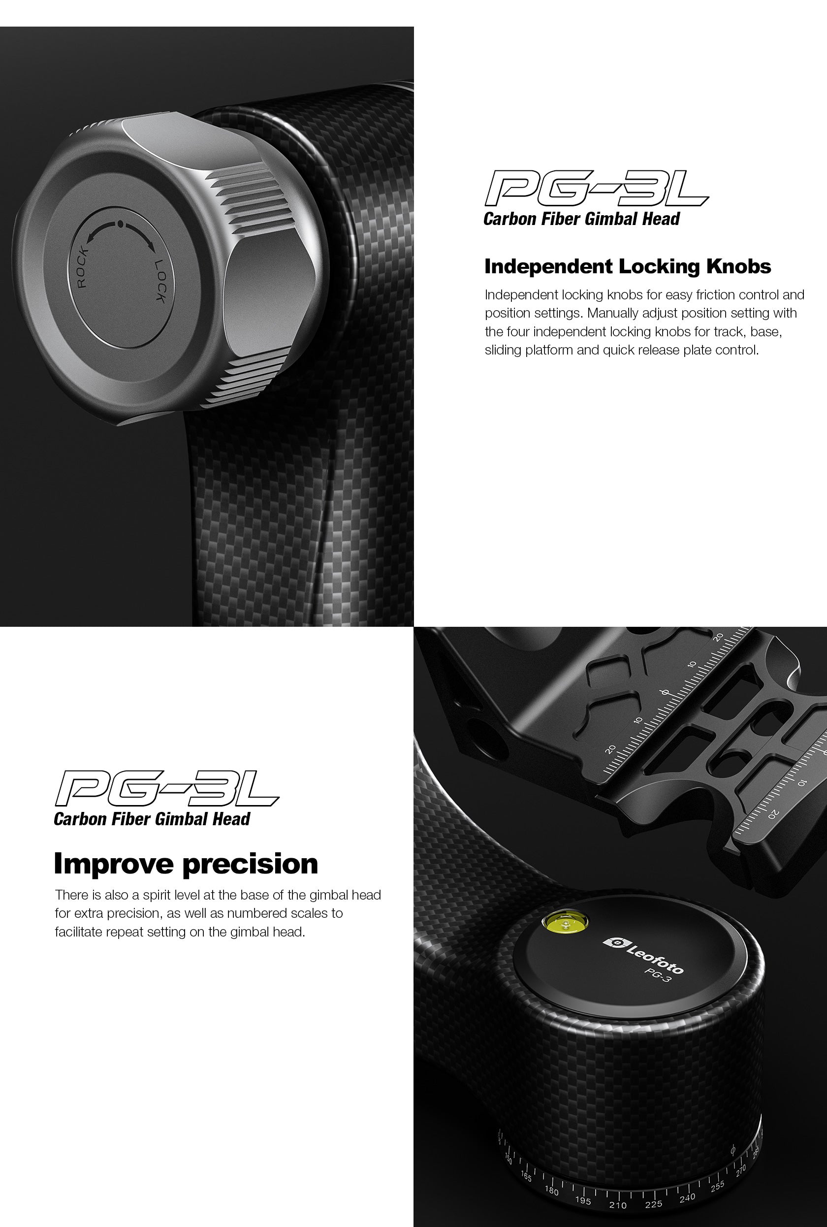 Leofoto PG-3L (Lever-Release Clamp) Carbon Fiber Gimbal Head