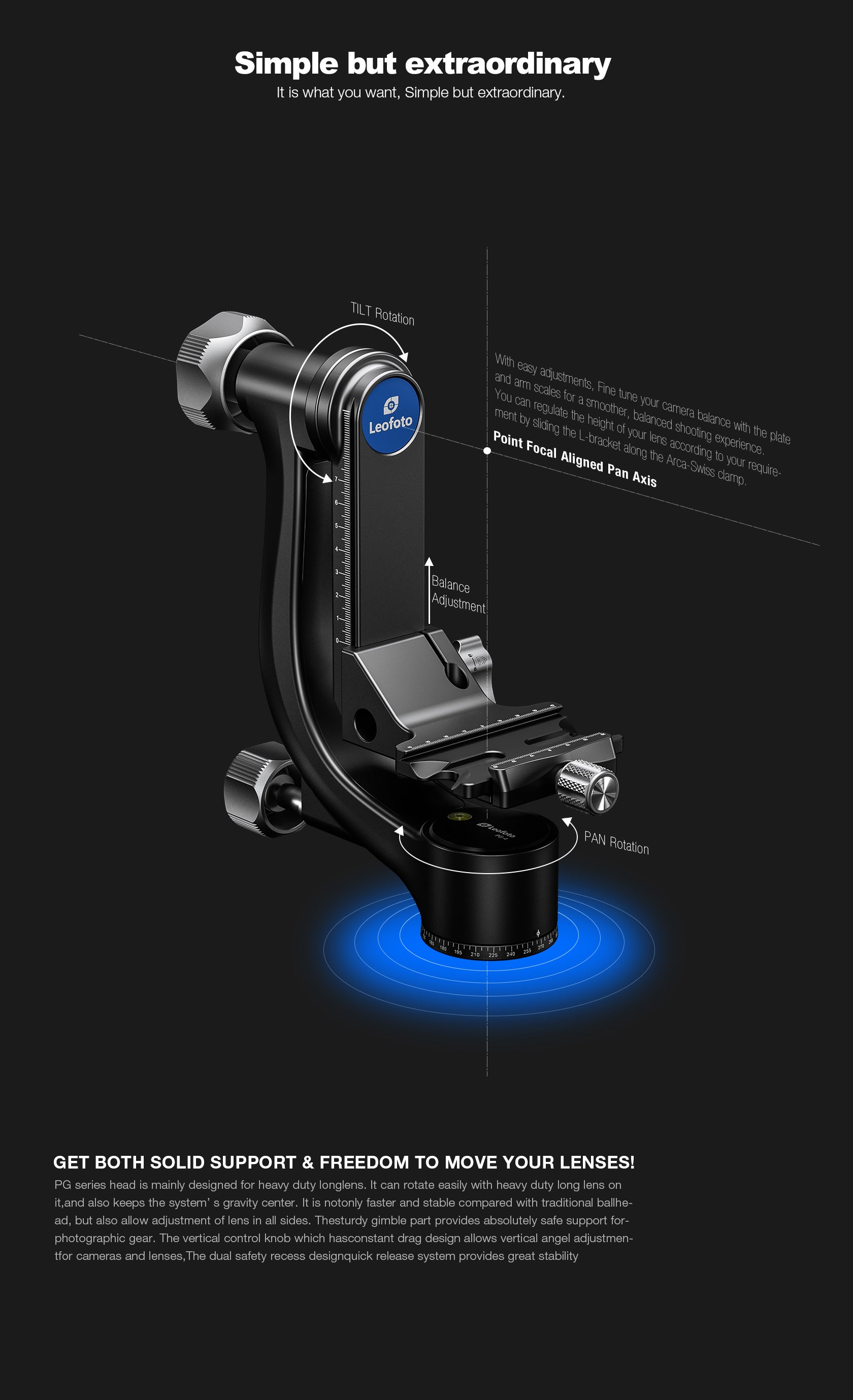 Leofoto PG-4 Heavy-Duty Gimbal Tripod Head