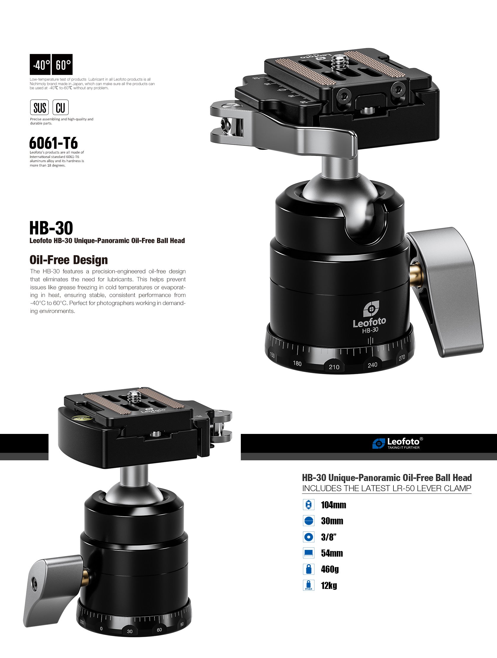 Leofoto HB-30 Compact Precision Ball Head with Single-Knob Control, Weather-Resistant and Maintenance-Free