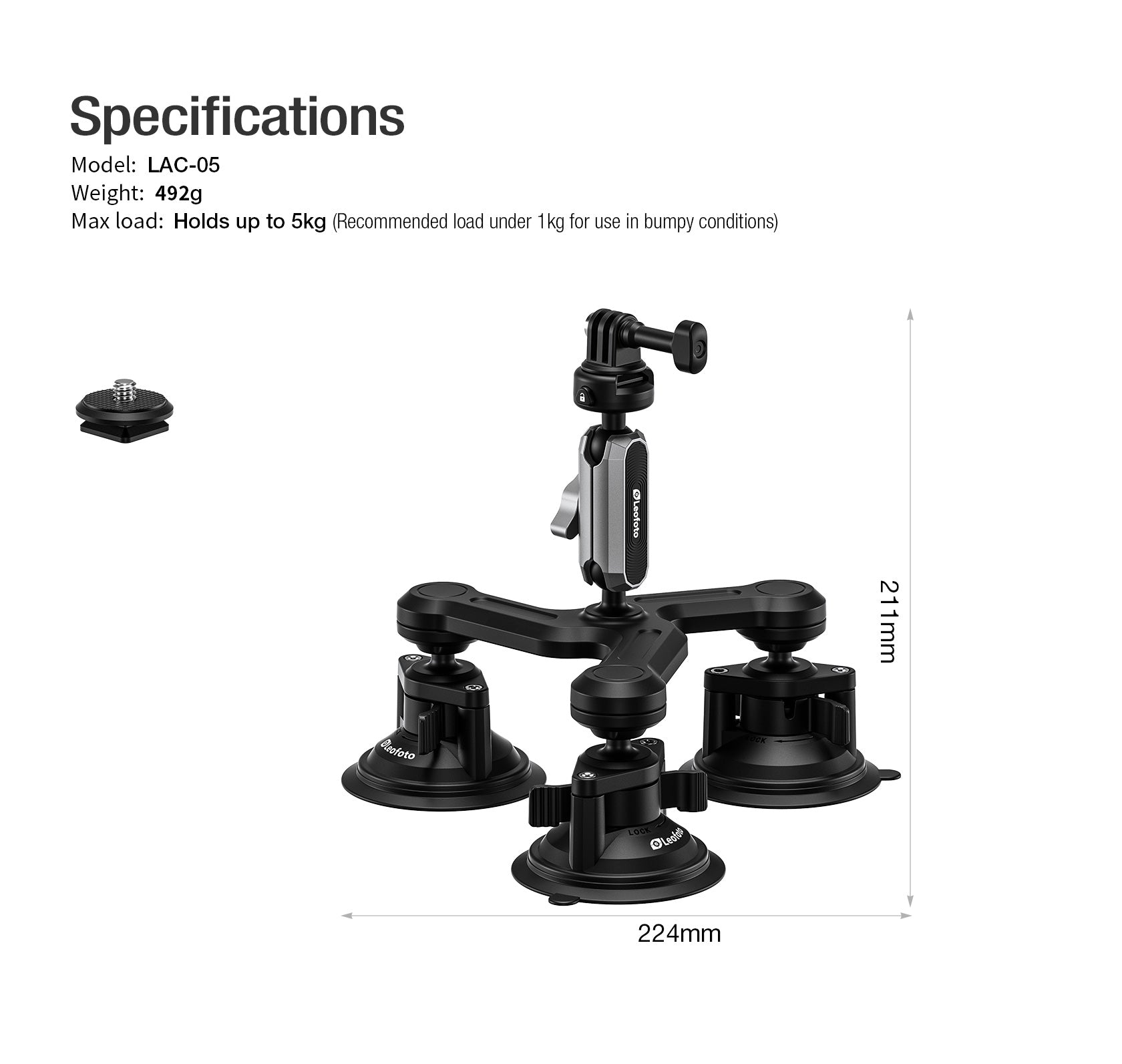 Leofoto LAC-05 Triple Suction Cup Sports Camera Mount