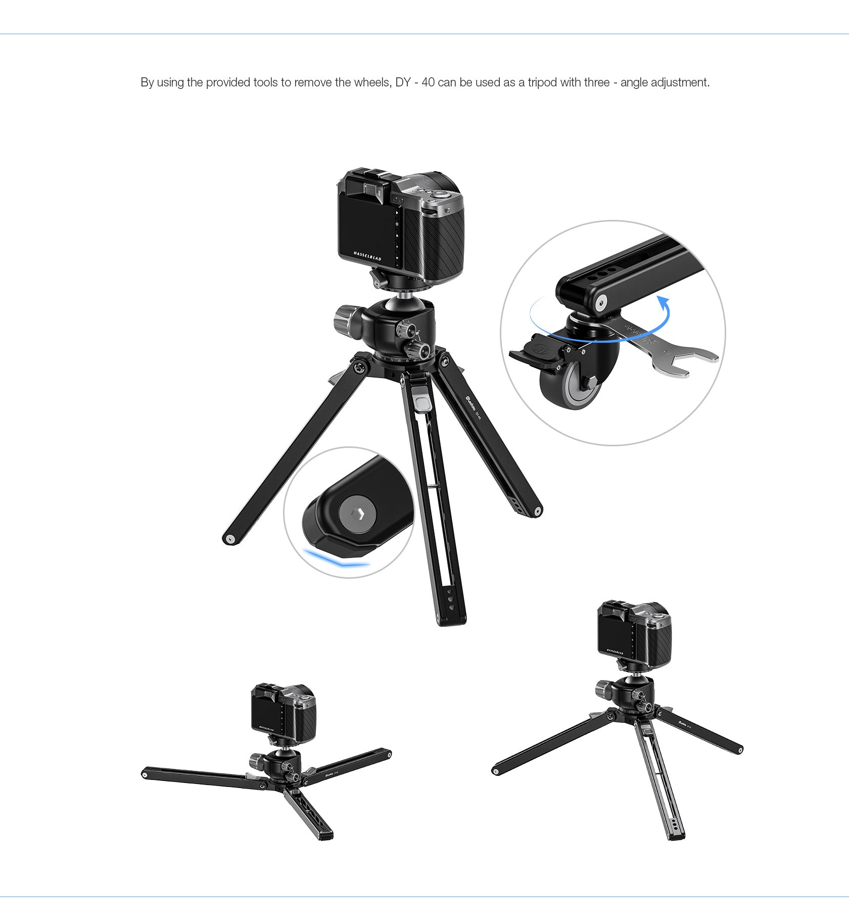 Leofoto DY-40 Monopod Dolly with Lockable Wheels & Tripod Conversion