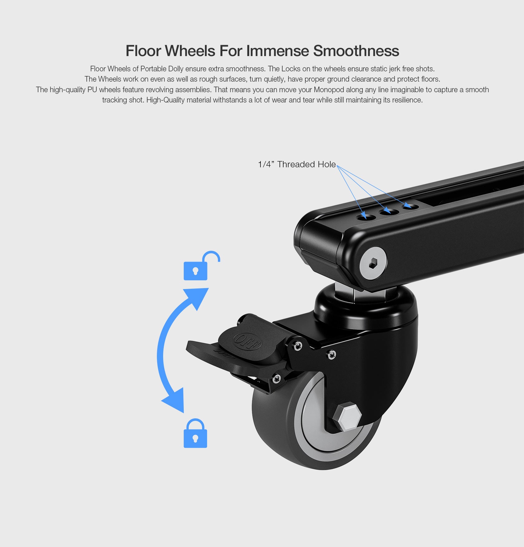 Leofoto DY-40 Monopod Dolly with Lockable Wheels & Tripod Conversion