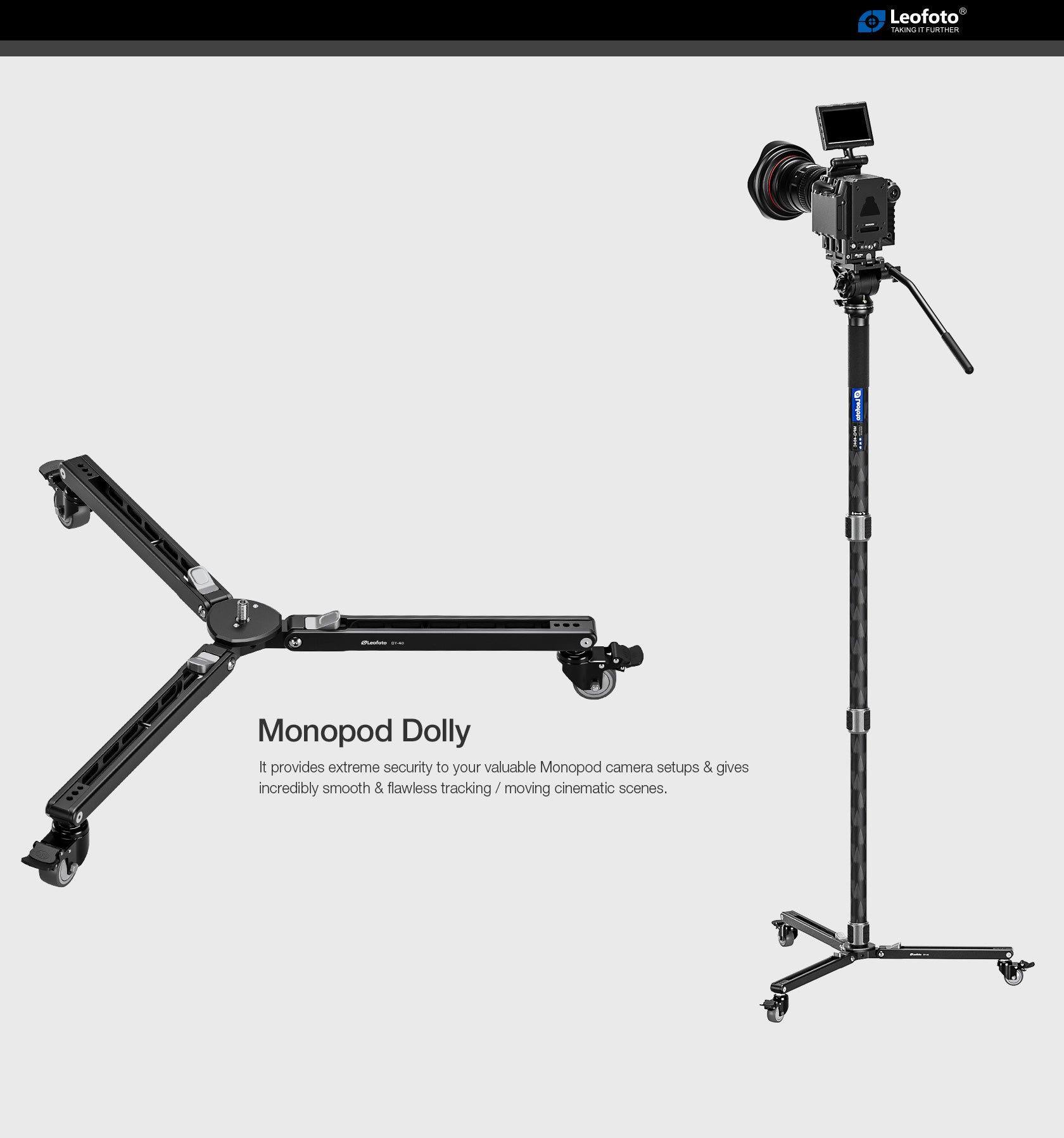 Leofoto DY-40 Monopod Dolly with Lockable Wheels & Tripod Conversion