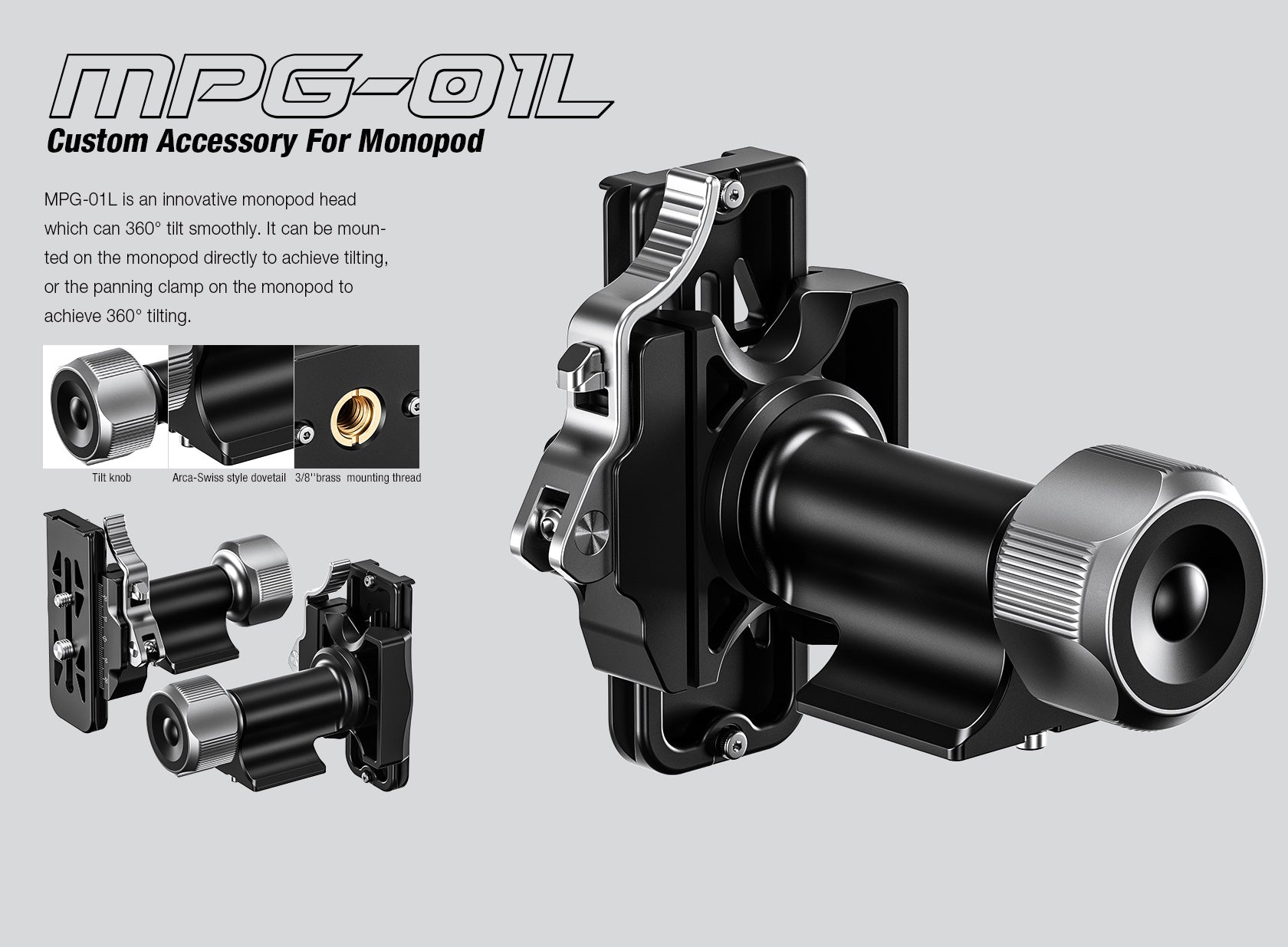 Leofoto MPG-01 Series Monopod Head Side Mount | 360° Tilting