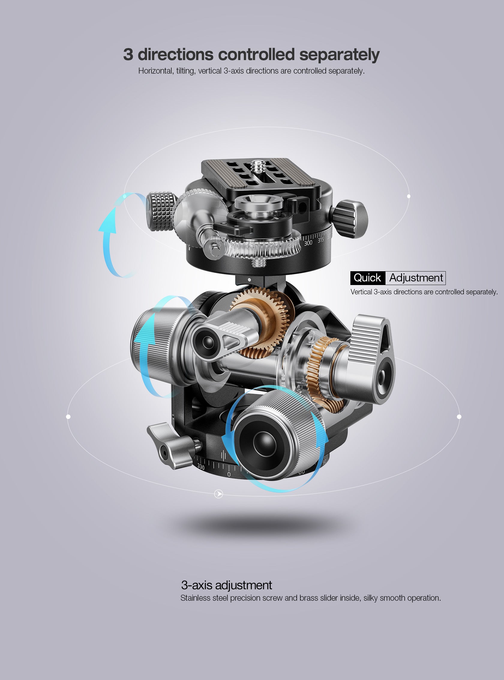 Leofoto G4PROM Four Way Geared Head with GR-3 Extended Knob Geared Panning Adapter | Arca Compatible